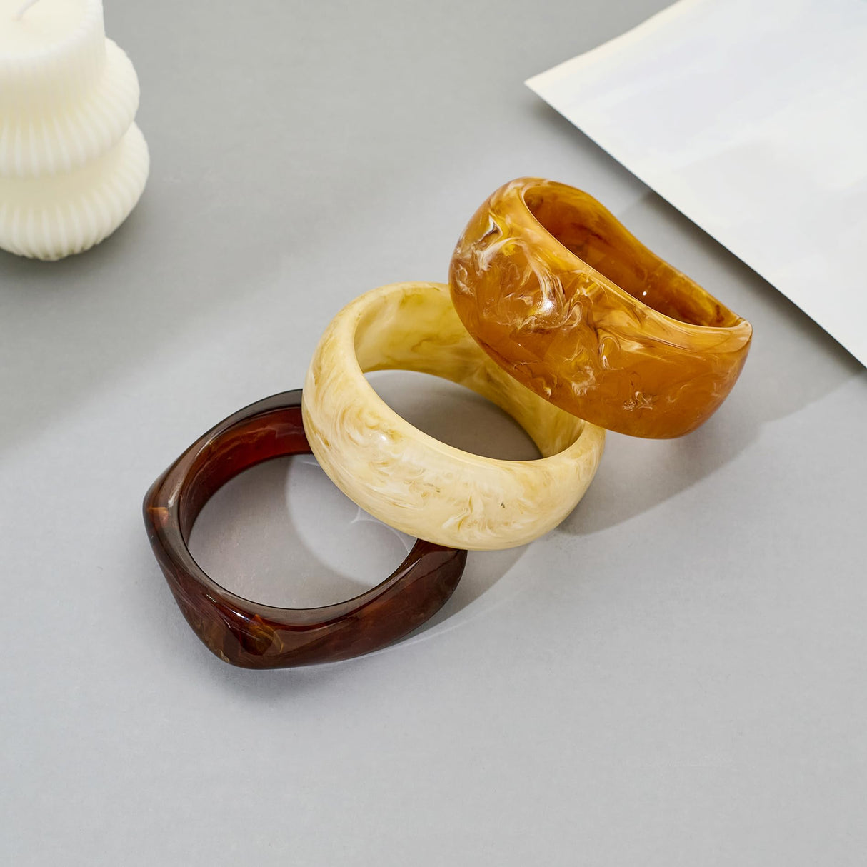 WOWORAMA 3pcs Large Chunky Acrylic Bangle Bracelets Set for Women