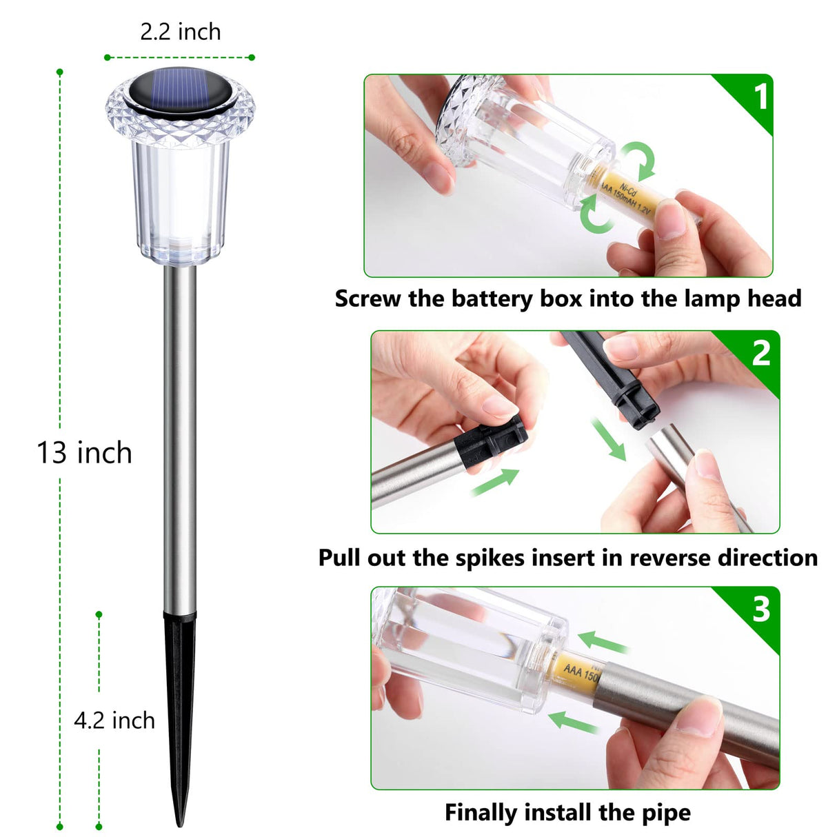 Gorrzai Solar Lights Outdoor 10 Pack Solar Pathway Lights Outdoor LED Waterproof Stainless Steel Driveway Lighting for Outdise, Yard, Walkway, Sidewalk, Garden, Lawn (Warm White)