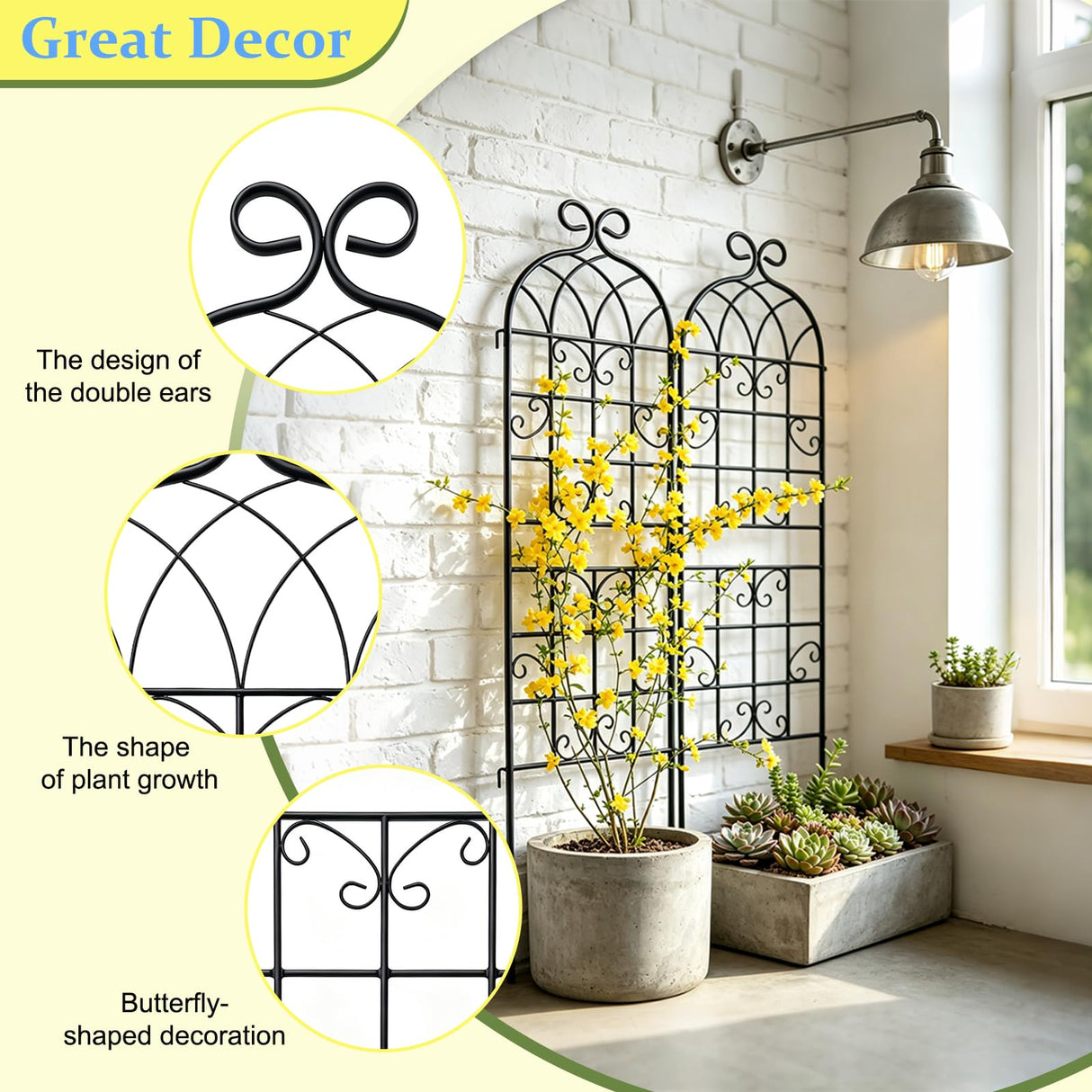 Lorenzo 2 Pcs 70 x 20 Inch Rustic Iron Garden Trellis for Climbing Plants Outdoor, Black Metal Arch Decoration Plant Supporting Perfect for Roses Flower Cucumbers Courtyards Lawns Clematis