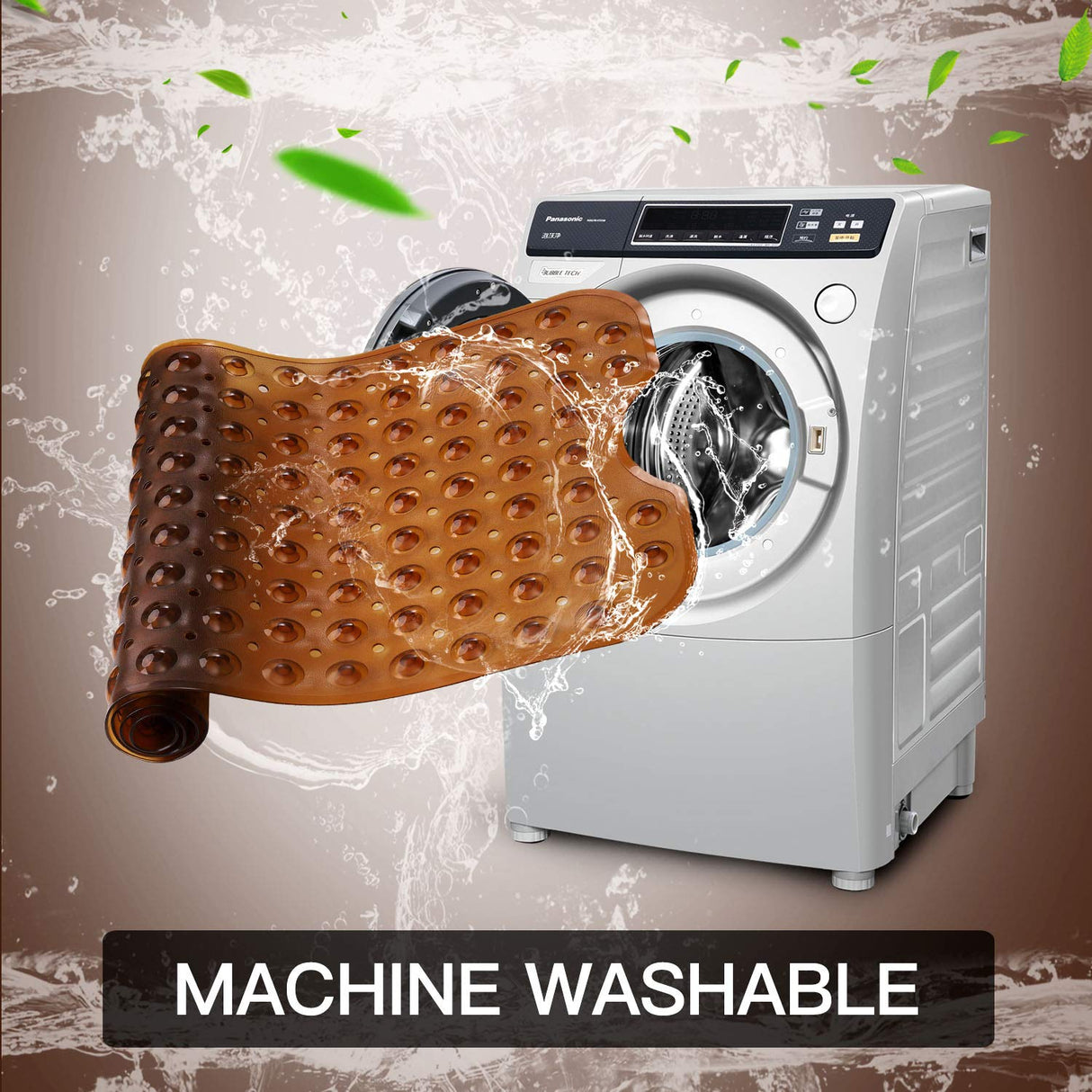 YINENN Bath and Shower Safety Mats 40x16 inch, Non Slip with Suction Cups for Bathroom Stall and Tub Floor, Extra Large and Machine Washable, Drain Holes Keep Bathtub Clean, Brown