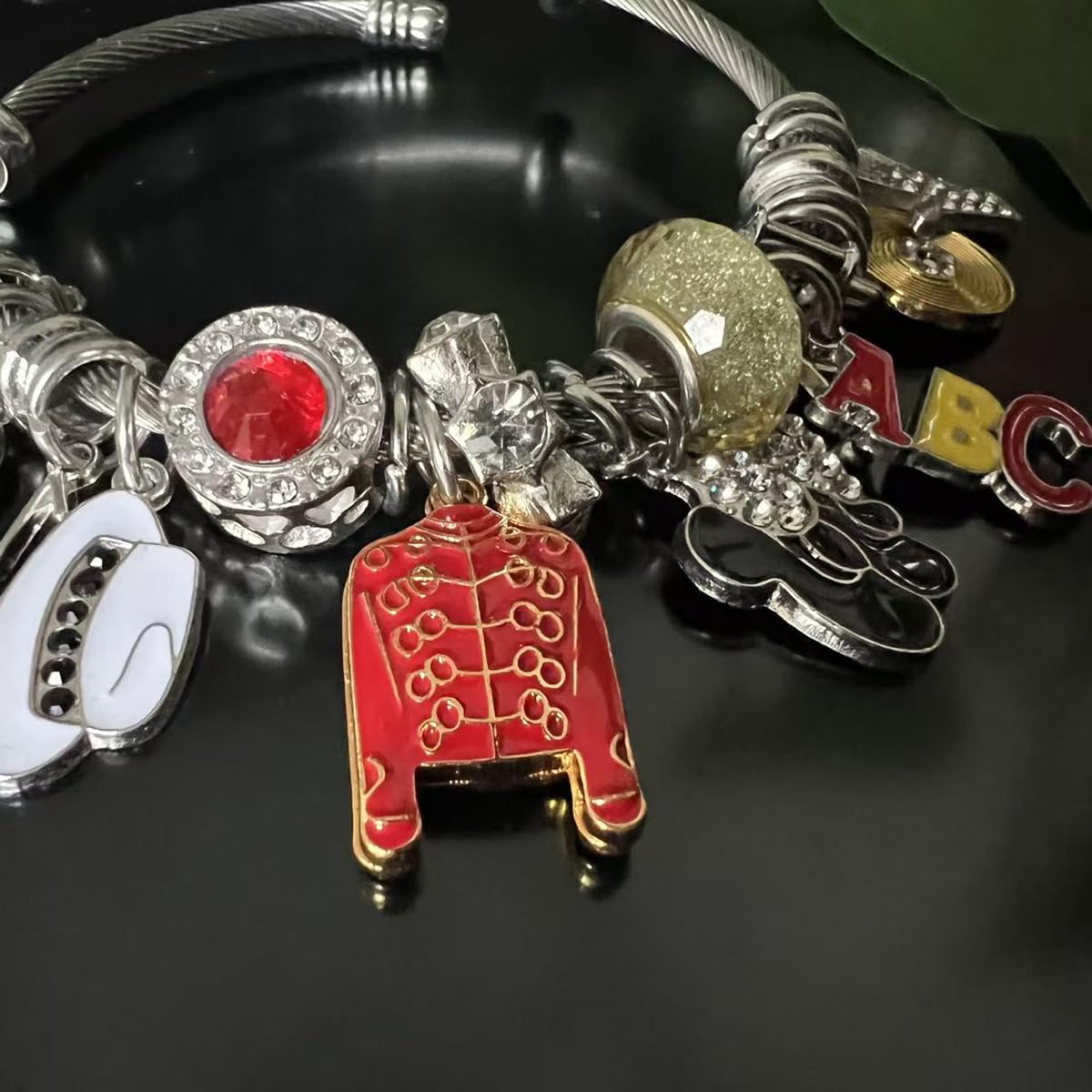 PINPCOO Adjustable Retro Music Legend Bracelet with Red Jacket Hat Glove ABC Charms, Fan Birthday Memorial Gift