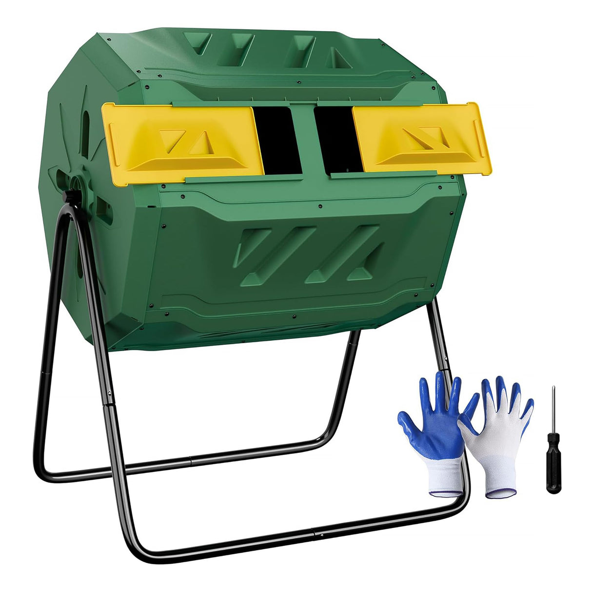 Saicool 43 Gallon Large Dual Chamber Composting Tumbler Outdoor Garden Rotating Compost Bin Tumbling Composter with Sliding Door, Green