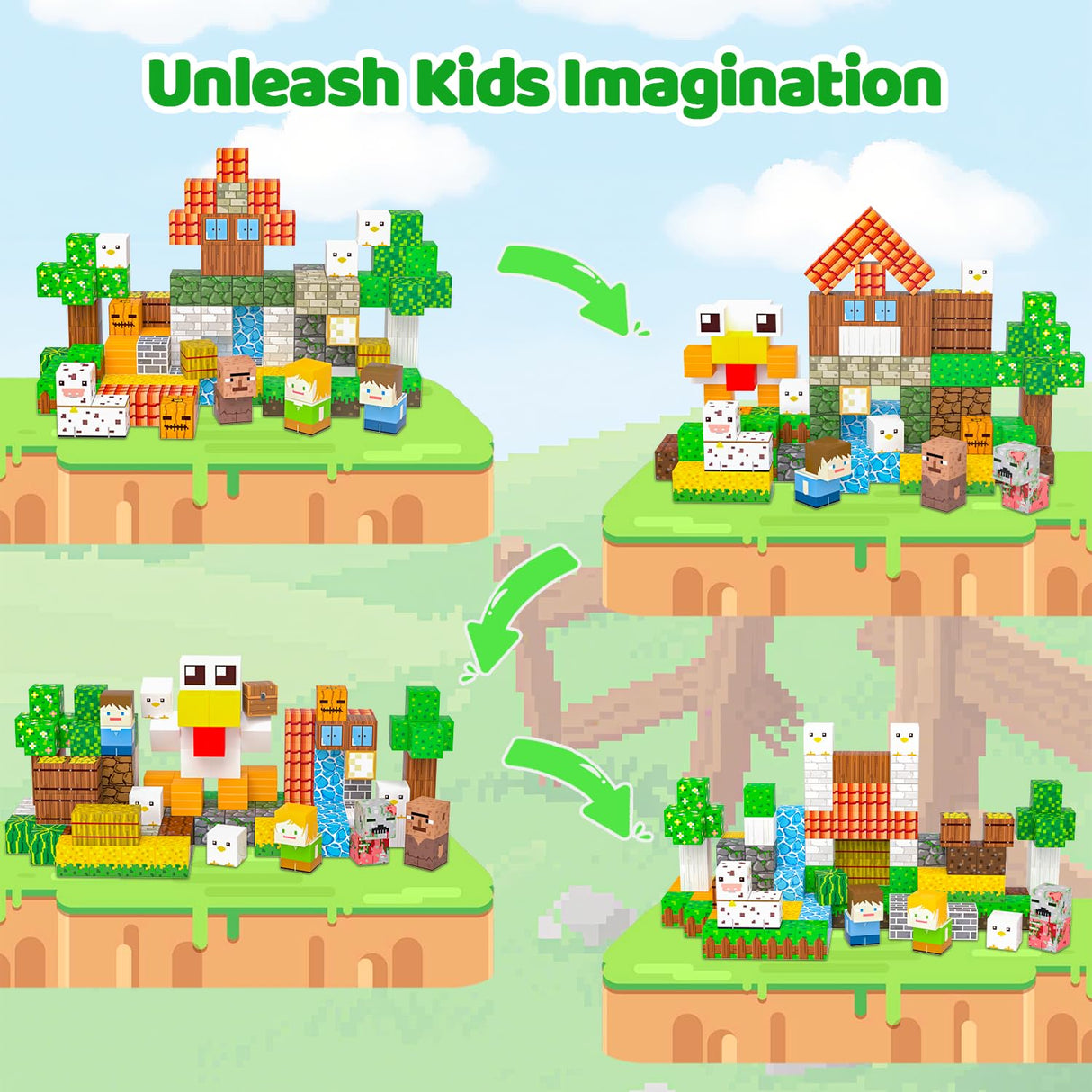 Magnetic Blocks, 150PCS Magnetic Building Blocks Light Up, Stacking Magnets for Kids, Sensory Toy for STEM Constructions Magnet Blocks for Boys Girls Age 3+, Christmas Birthday Gifts