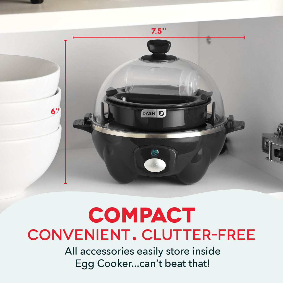 Dash Rapid Egg Cooker, 7 Eggs, Hard Boiled, Poached & Omelettes, Black | Electric Egg Poacher, Boiler, Steamer & Omelette Maker Machine, Soft or Poached Eggs for Breakfast, Auto Shut-Off, BPA-Free