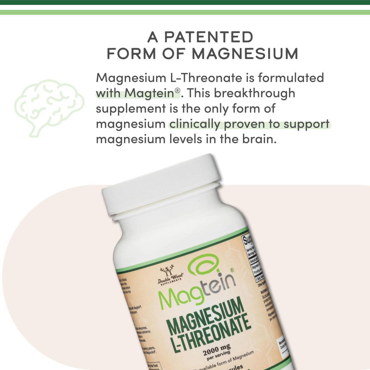 Magnesium L Threonate, Magtein™, Sleep and Cognitive Support – High Absorption – Most Bioavailable Form of Magnesium – 2,000 mg – 120 Capsules