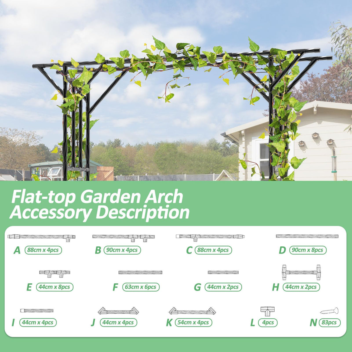 Supersize Flattop Garden Arch for Wedding - 106" L x 106" H Garden Arch Trellis for Climbing Plants Outdoor(Leg spacing 71")