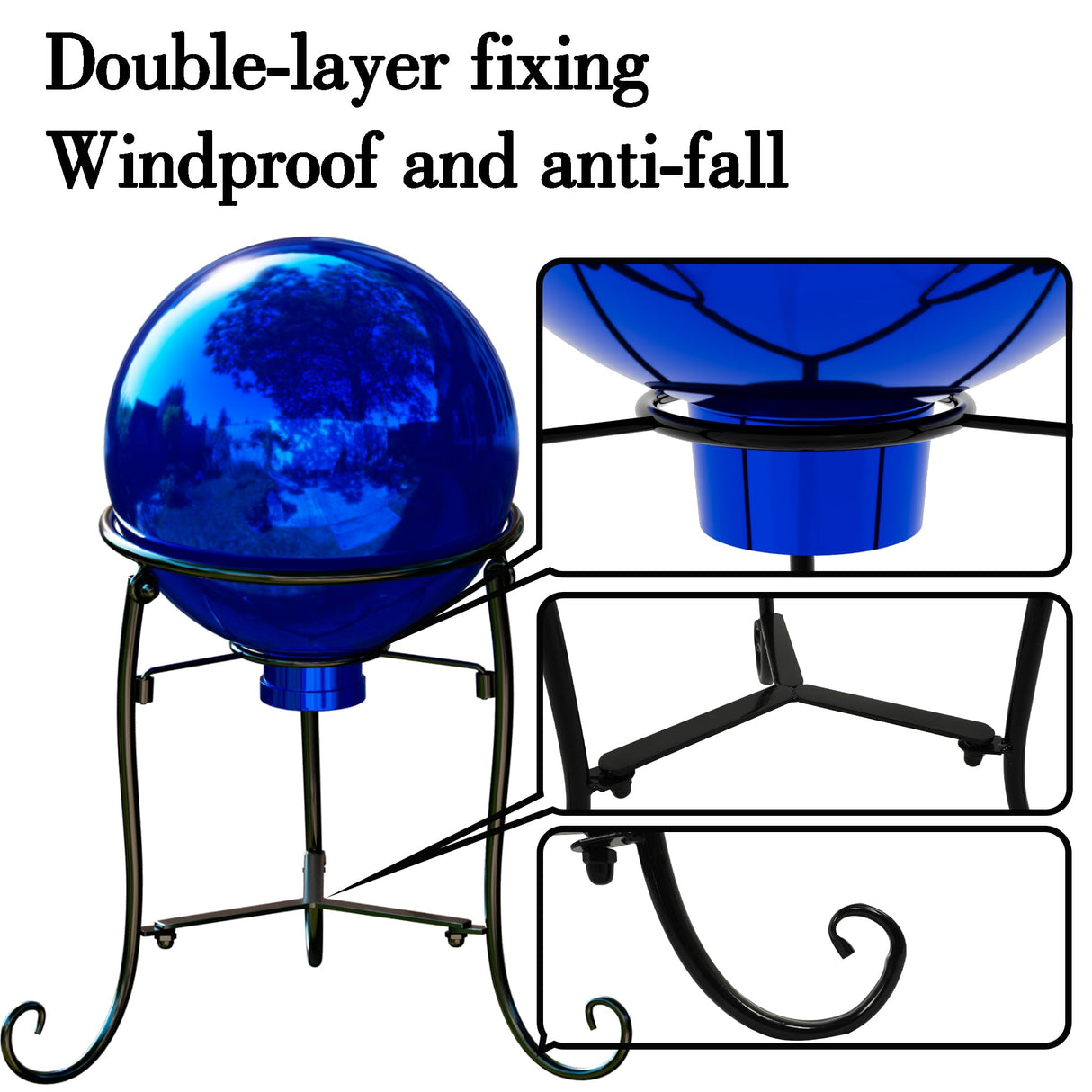 Polyjkl 10" Tall Gazing Ball Stand for 8-10 inch Balls, Black Metal Gazing Globe Display Holder Stands for Outdoor Garden Clearance, 8" L x 8" W x 10" H