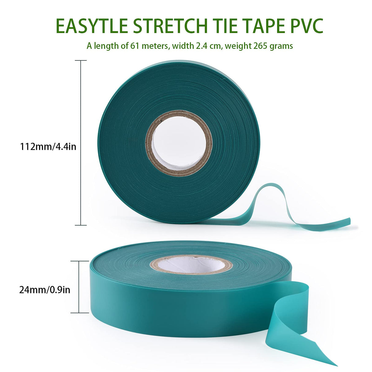 TELENT OUTDOORS 4 Rolls Stretch Tie Tape, 1” Wide 200FT Reusable Garden Plant Ties Green Tapes for Plants, Thick Garden Vinyl Stake Ribbon for Branches Flowers Tomatoes Indoor Outdoor Greenhouse