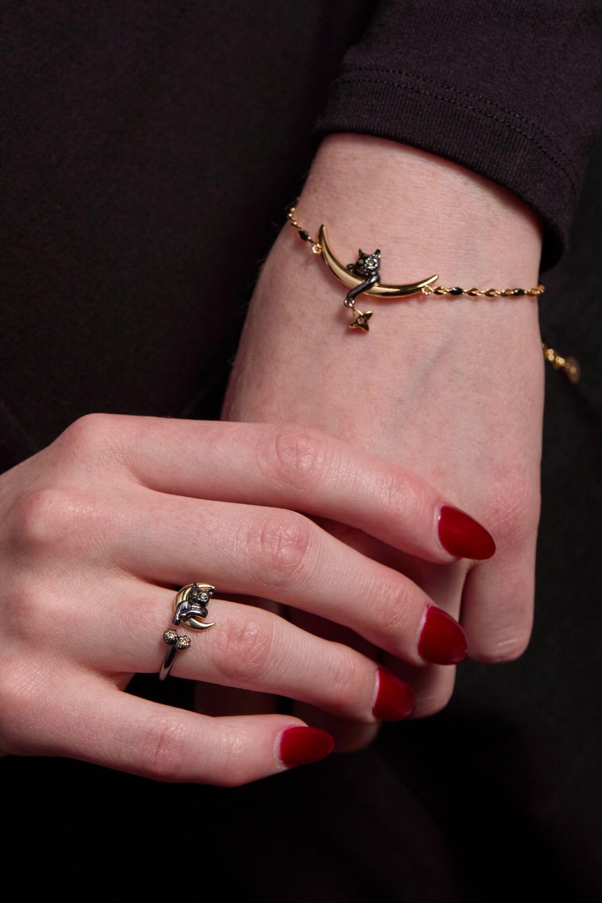 Alex and Ani Celestial Cat Open Ring - Two Tone Nickel-Free, Elegant Celestial Jewelry, Graceful Silhouette for Women, Perfect for Stacking or Solo Wear