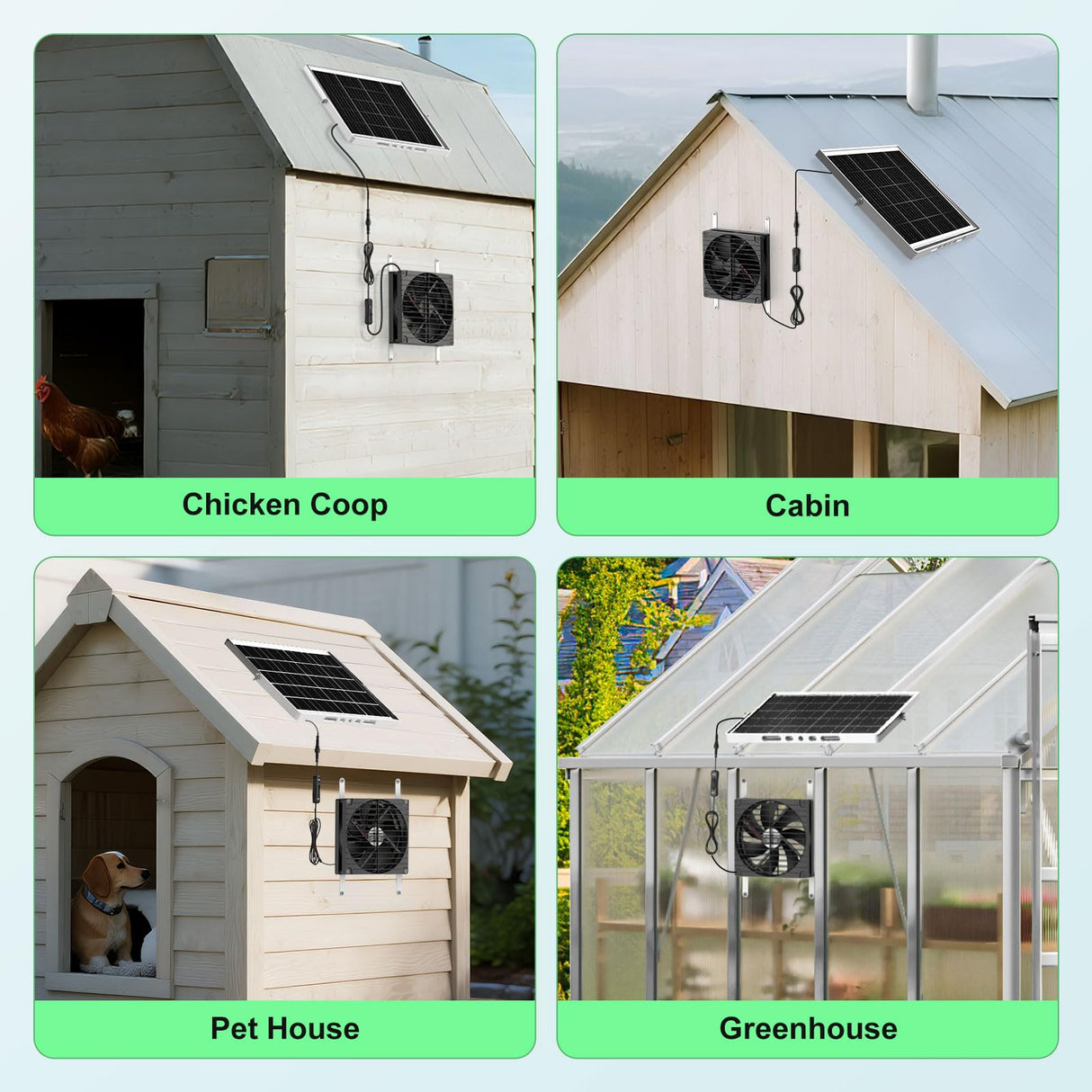 pqins 7.1" Large Solar Greenhouse Fan, 25W Solar Powered Vent Exhaust and Intake Chicken Coop Fan Outdoor Waterproof, 16.5 ft Cord, Strong Airflow for Shed Doghouse Cabin Ventilation Air Circulation