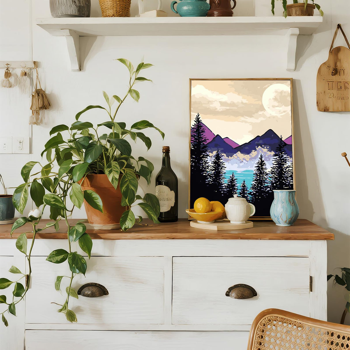 Ninonly 4 Pack Paint by Numbers Kit for Adults Framed Canvas, Art Supplies for Adults Beginners with Easel, Brushes, Acrylic Paint Set for Christmas Gift & Decor, 9 * 12 Inch