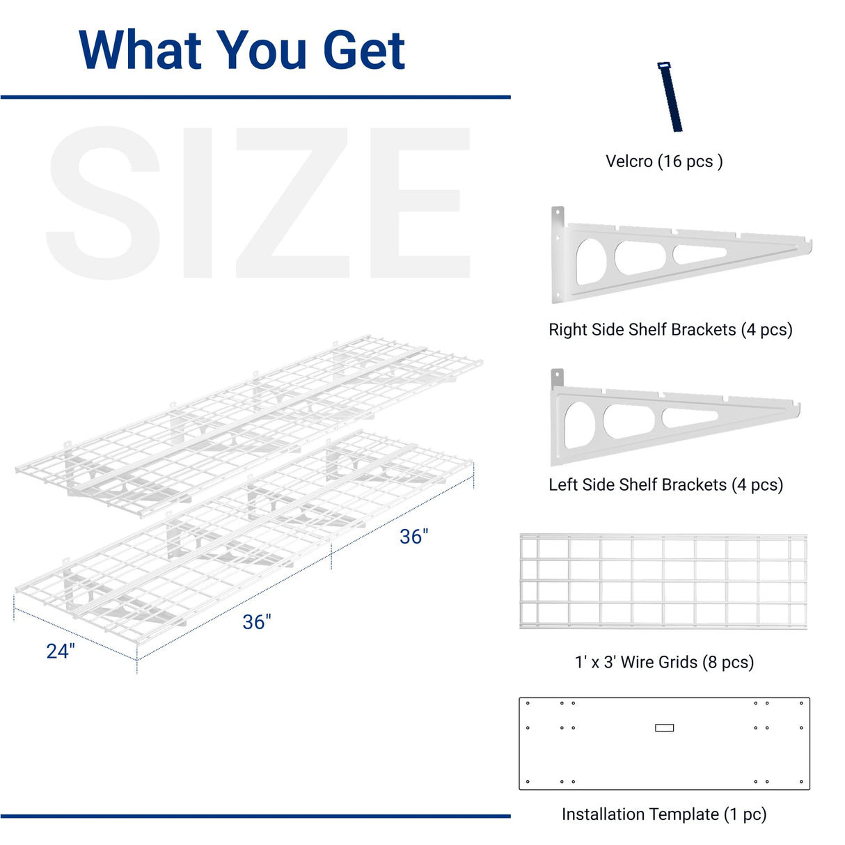 FLEXIMOUNTS 2-Pack 2x6ft Garage Shelving 24-inch-by-72-inch Heavy Duty Wall Mounted Shelves Garage Storage Rack Floating Shelves, 1400lbs Load Capacity, White, Classic Series