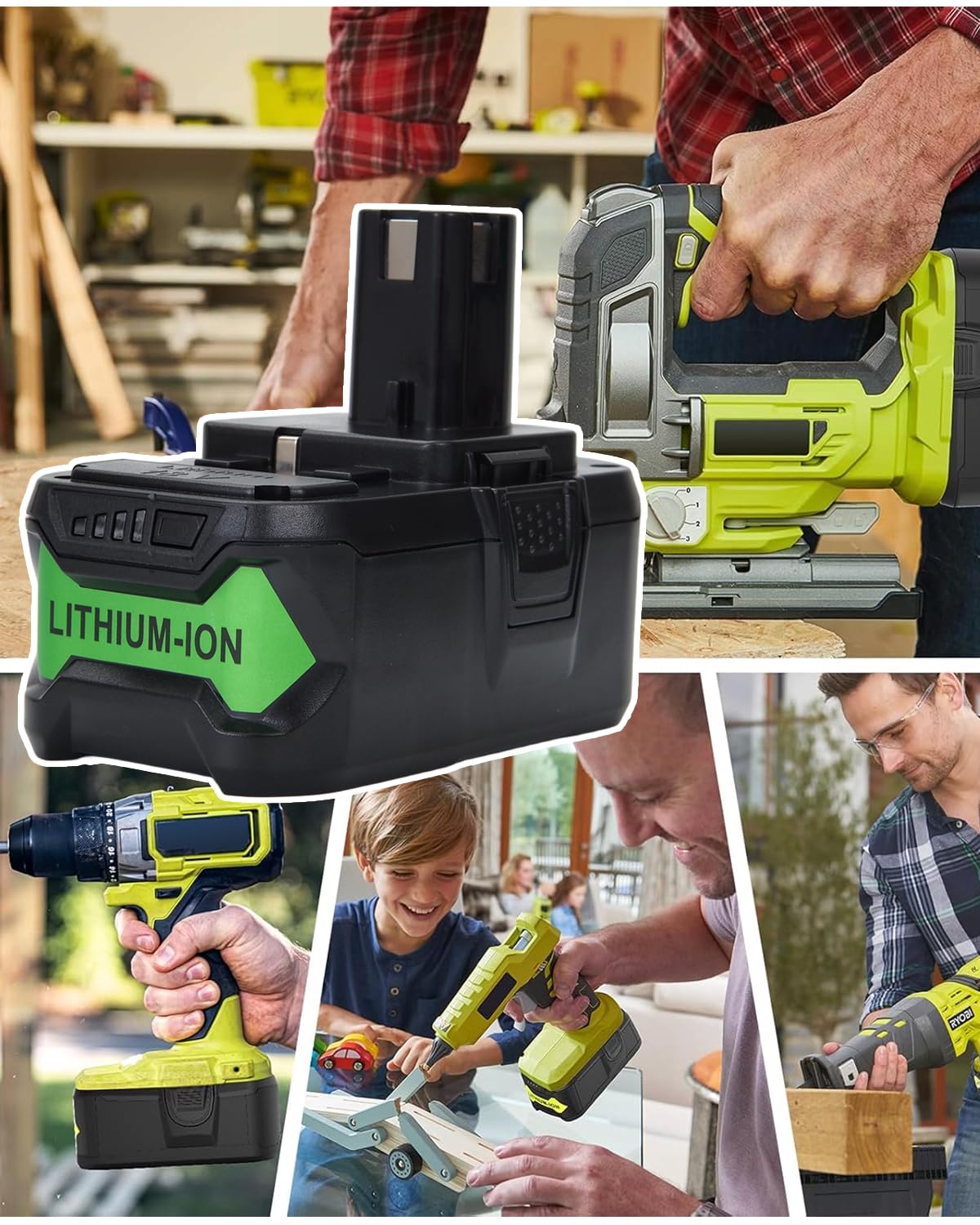 Upgrade 8000mAh Replacement for Ryobi 18V Battery High Capacity Li-Ion Batteries , P108 P104 P105 P102 P103 P109 P122 , Compatible with Ryobi 18V ONE+ System Cordless Power Tools and Charger, 2-Pack