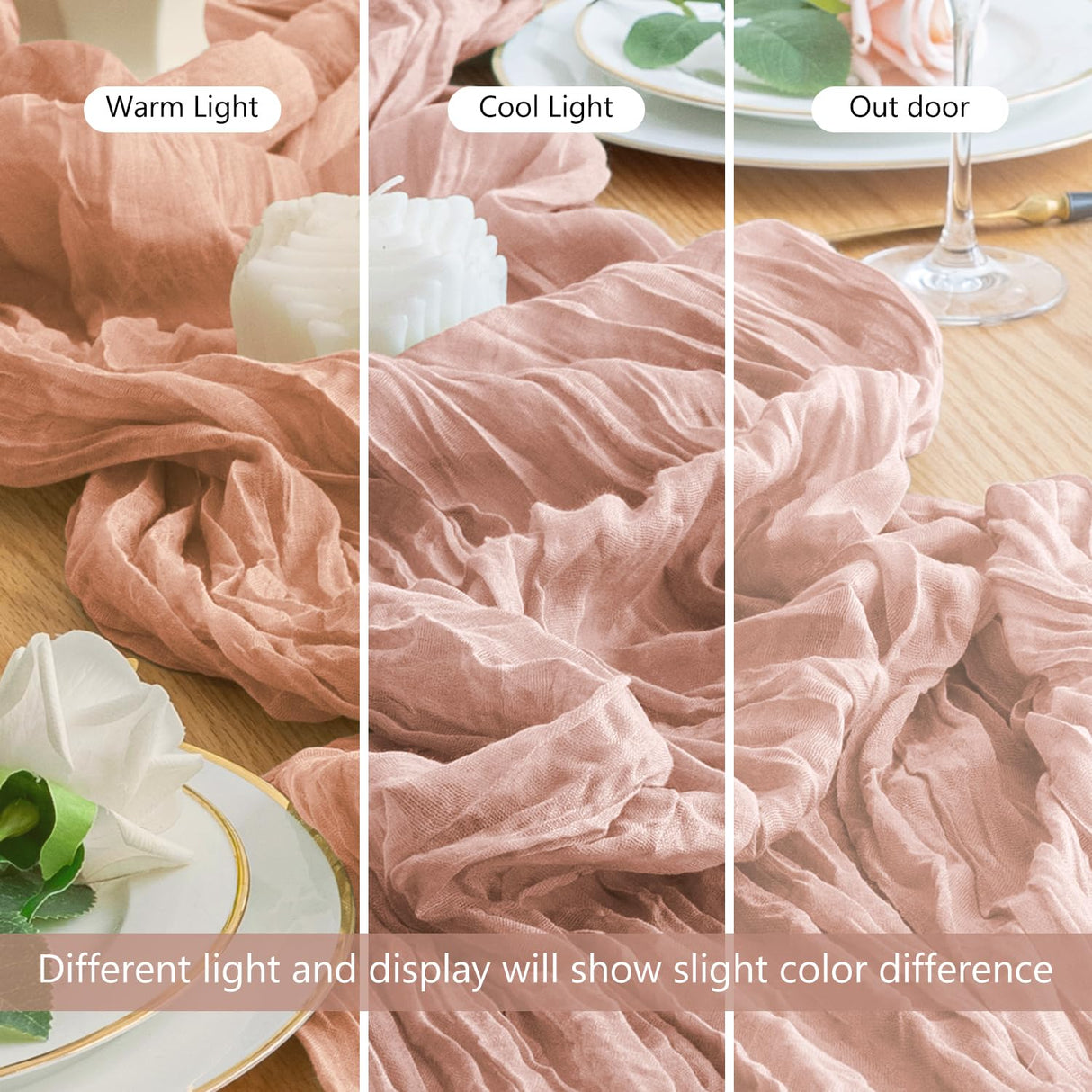 Wokceer Cheesecloth Table Runner Christmas 6Pack 10FT Dusty Pink Boho Gauze Fall Cheese Cloth Table Runner for Party Long Rustic Sheer Table Runners for Baby Bridal Shower Wedding Easter Table