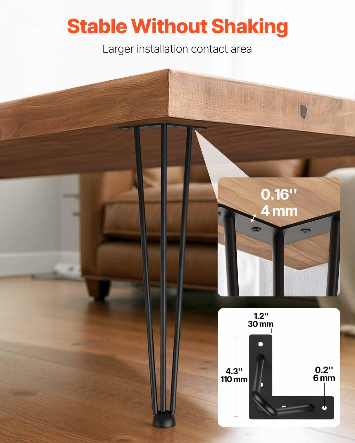 VEVOR Hairpin Table Legs 20" Black Set of 4 Desk Legs 880lbs Load Capacity (Each 220lbs) Hairpin Desk Legs 3 Rods for Bench Desk Dining End Table Chairs Carbon Steel DIY Heavy Duty Furniture Legs
