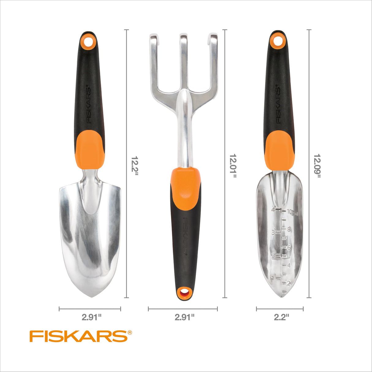 Fiskars 3-Piece Garden Hand Tools Set w/ Trowel, Transplanter & Cultivator
