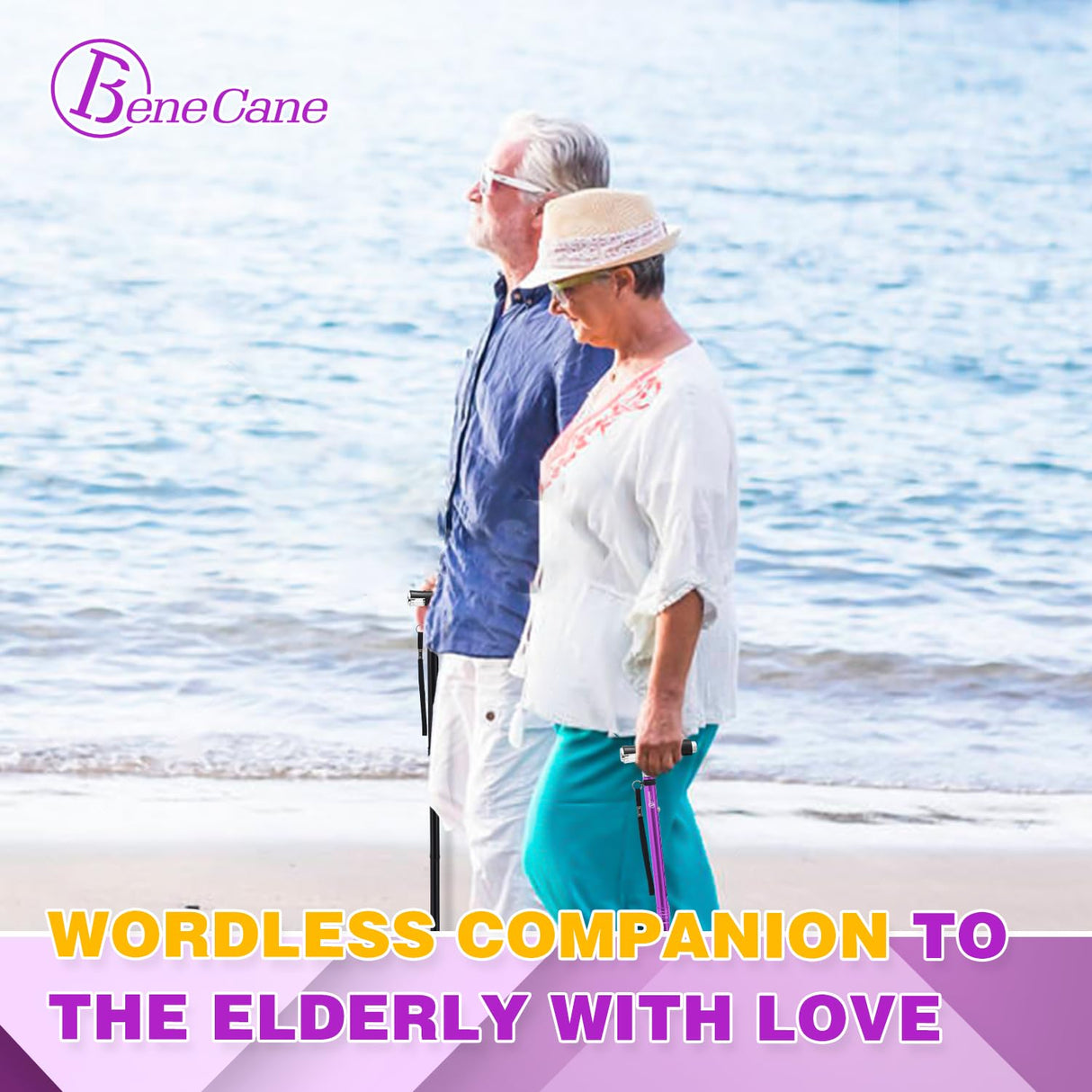 BeneCane Walking Cane for Women Folding Cane for Men with Two Led Lights Quad Cane with Stable Base Lightweight and Adjustable Walking Stick