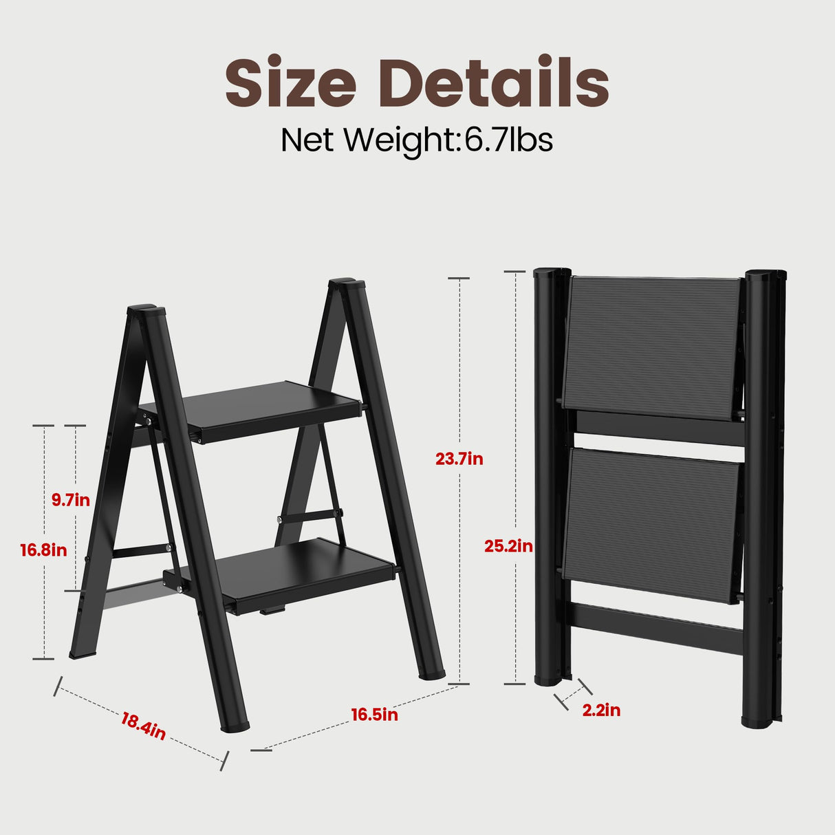 HBTower Step Ladder,Lightweight Aluminum Folding Step Stool with Anti-Slip Wide Pedal,330lbs Capacity Step Ladder for Household,Kitchen,Office - Black