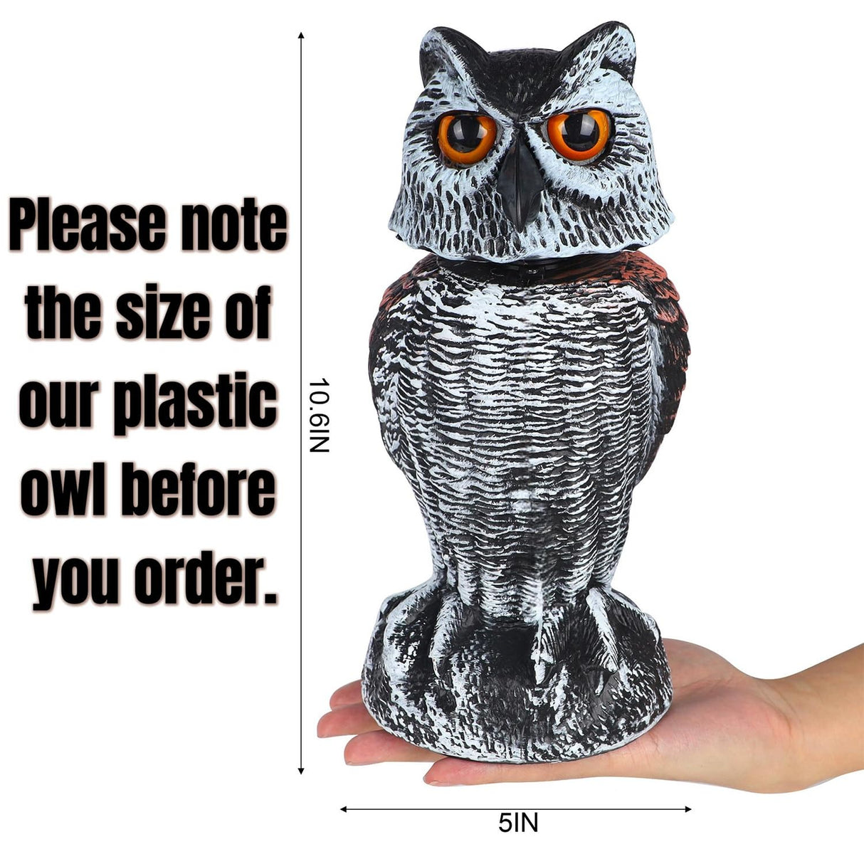 Hausse 3 Pack Bird Scarecrow Fake Horned Owl Decoy, Rotating Head Plastic Owl Bird Deterrents, Nature Enemy Horned Pest Repellent for Outdoor Garden