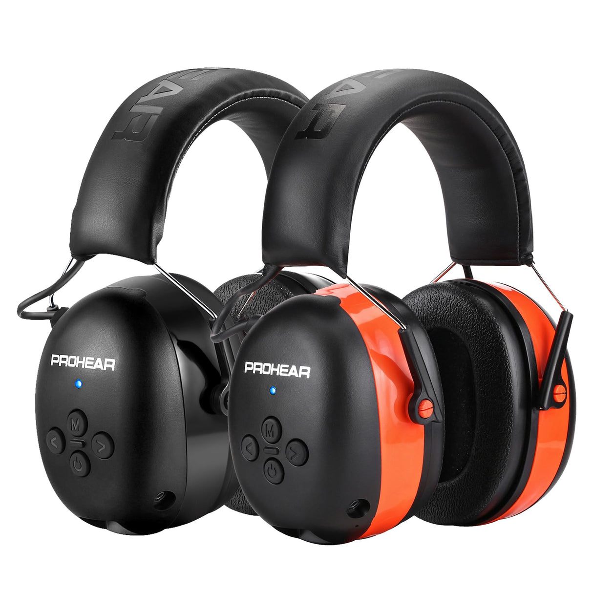 PROHEAR 037 2 Pack Bluetooth 6.0 Hearing Protection Headphones with Rechargeable, 30dB SNR Safety Noise Reduction Ear Muffs for Mowing Workshops Snowblowing, Black and Orange