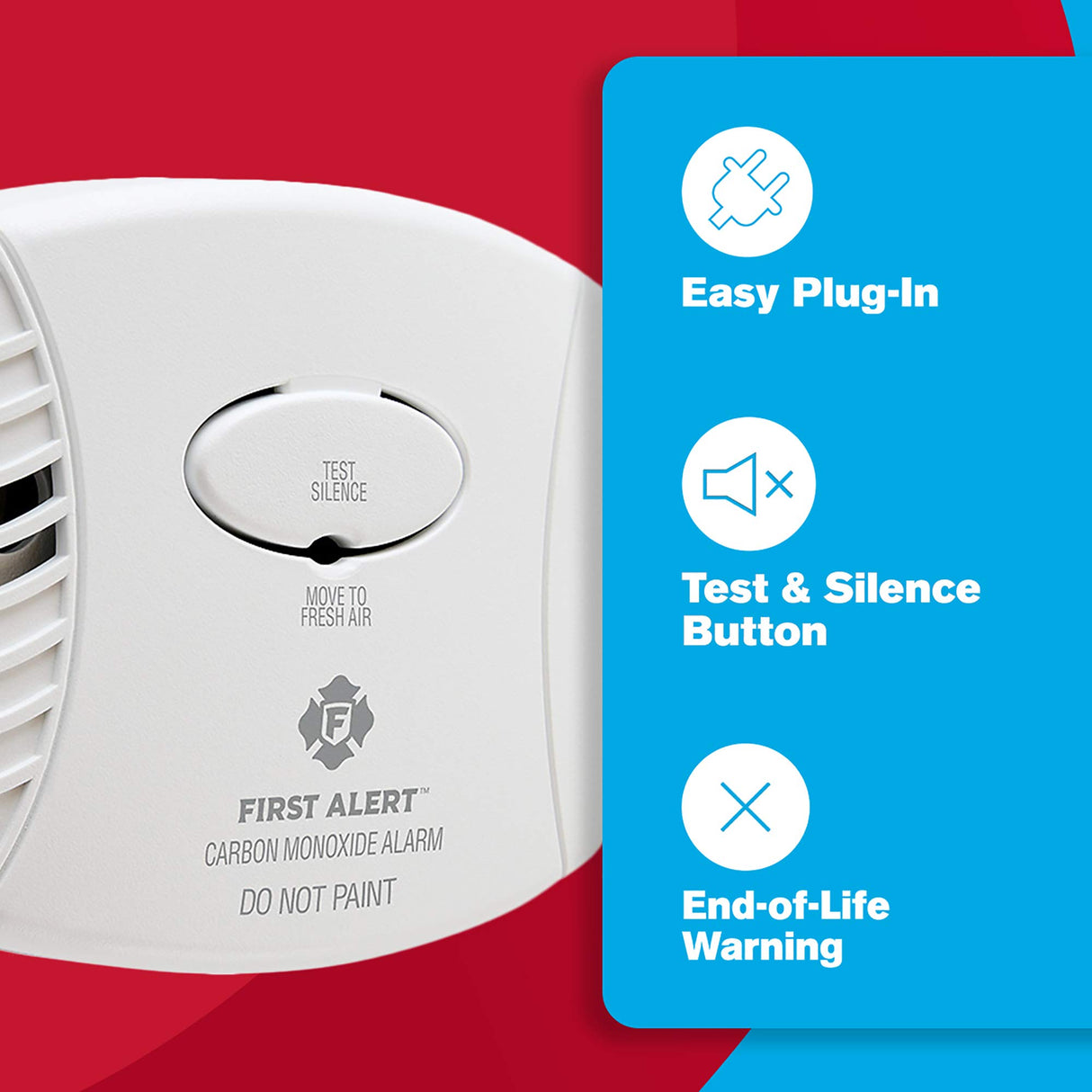 First Alert Carbon Monoxide Detector, Plug-In Alarm with Test & Silence Button, CO600, White, 1-Pack