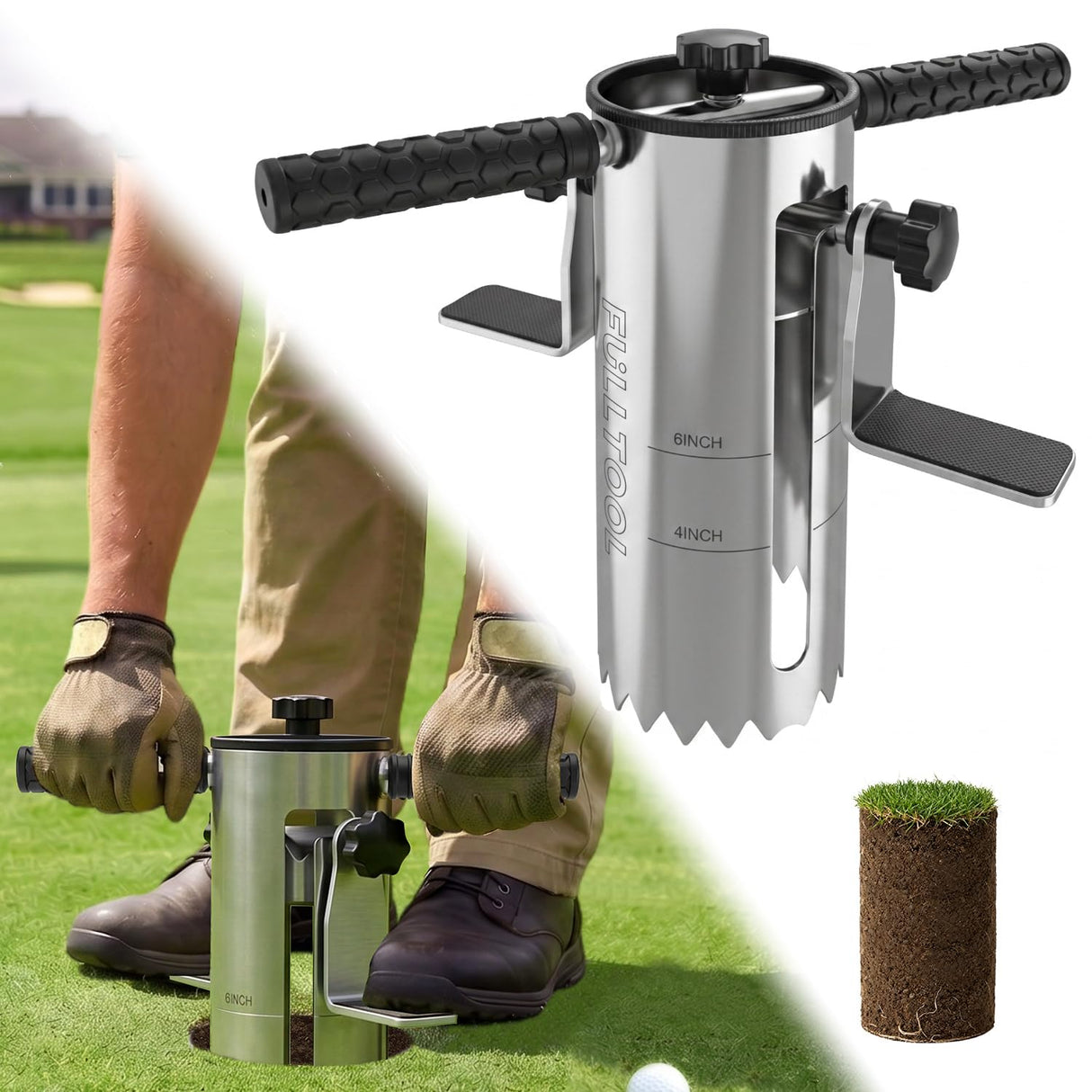 FULLTOOLยฎ Golf Hole Cutter, Stainless Steel with Foot Pedal, USGA Standard