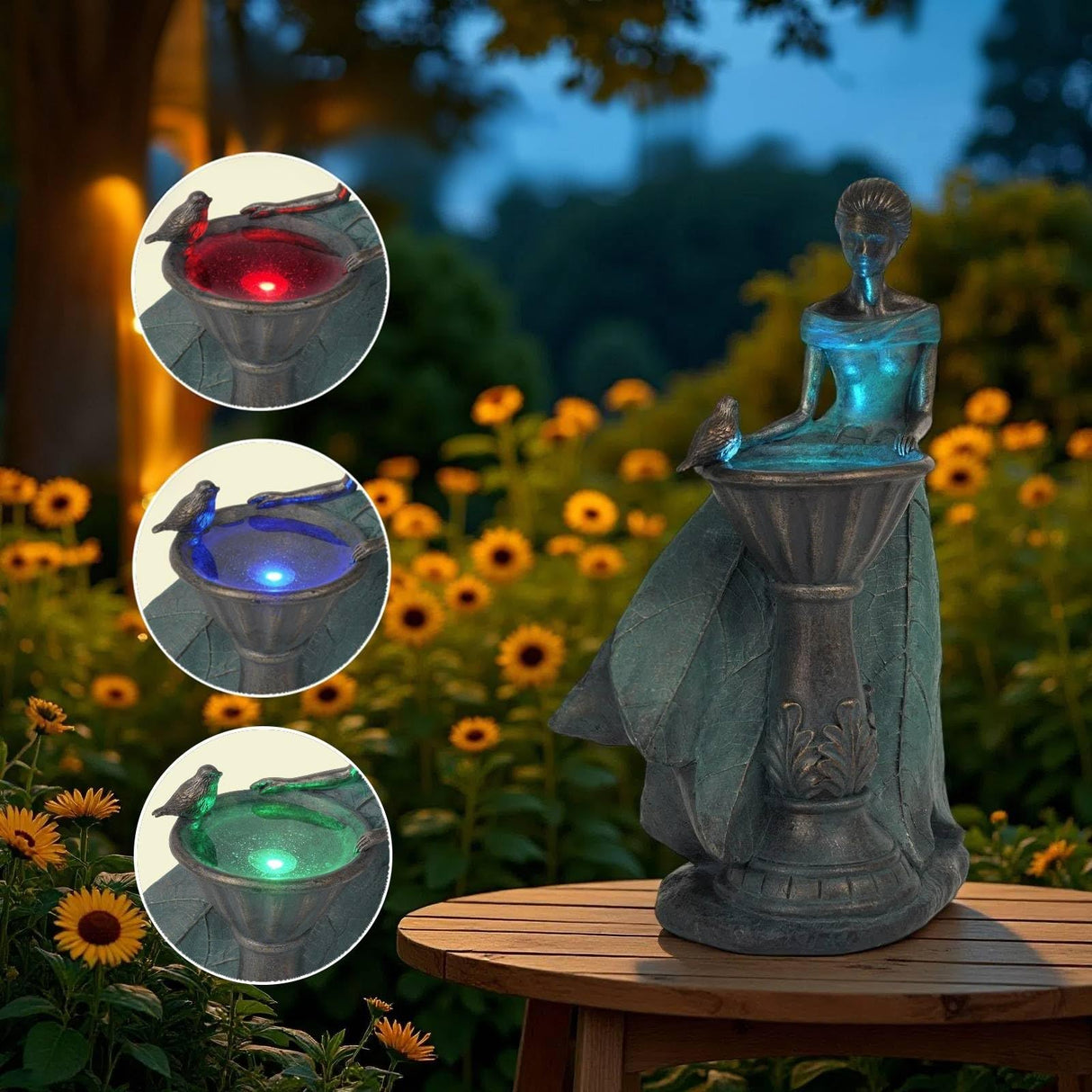 DiliComing Fairy Outdoor Statue Garden Decor with Solar Birdbath 12 Inch