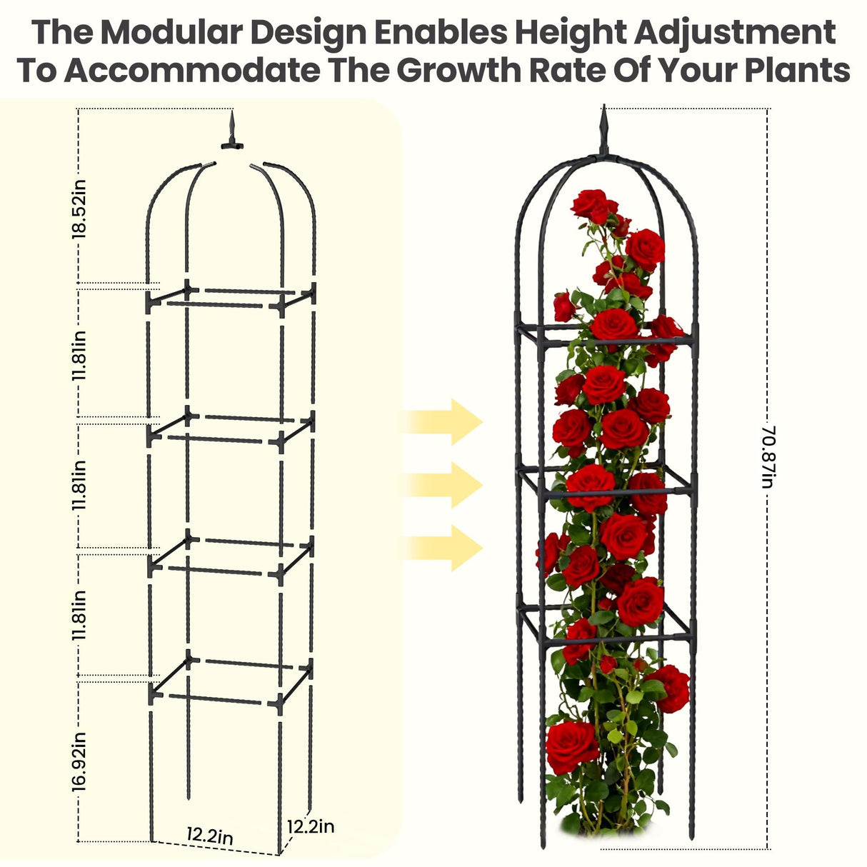 2 Pack 70.87" Garden Obelisk Trellis for Climbing Plants, Pyramid Design for Roses, Clematis, Jasmine, and Vegetable Vines, Indoor & Outdoor Use, Black