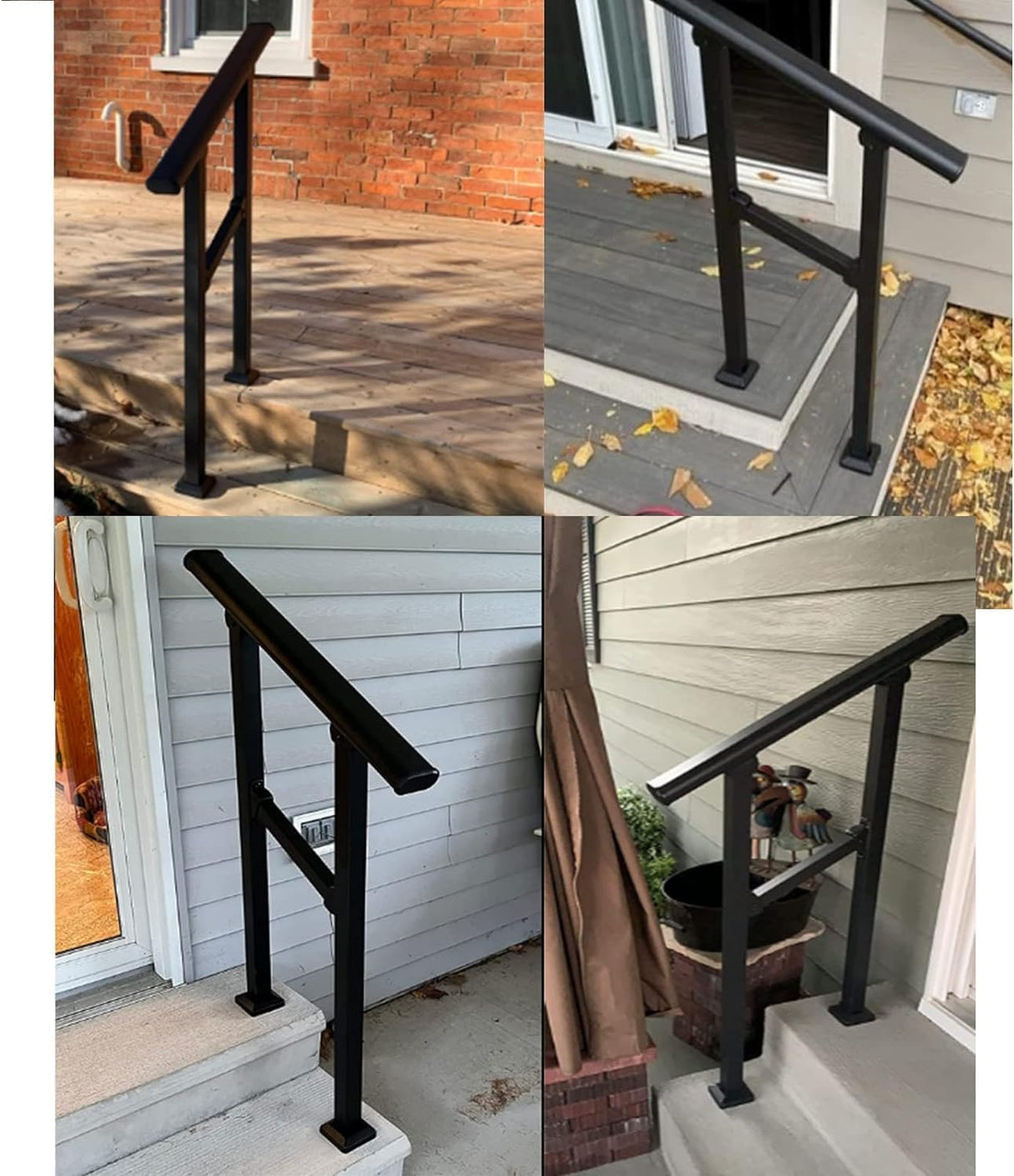 Hand Rails for Outdoor Steps,Stair Handrail & Indoor Stair Railing Kit,Railings for Outdoor Steps for Fence & Outdoor Steps (1, Black-Straight, 2 Step)