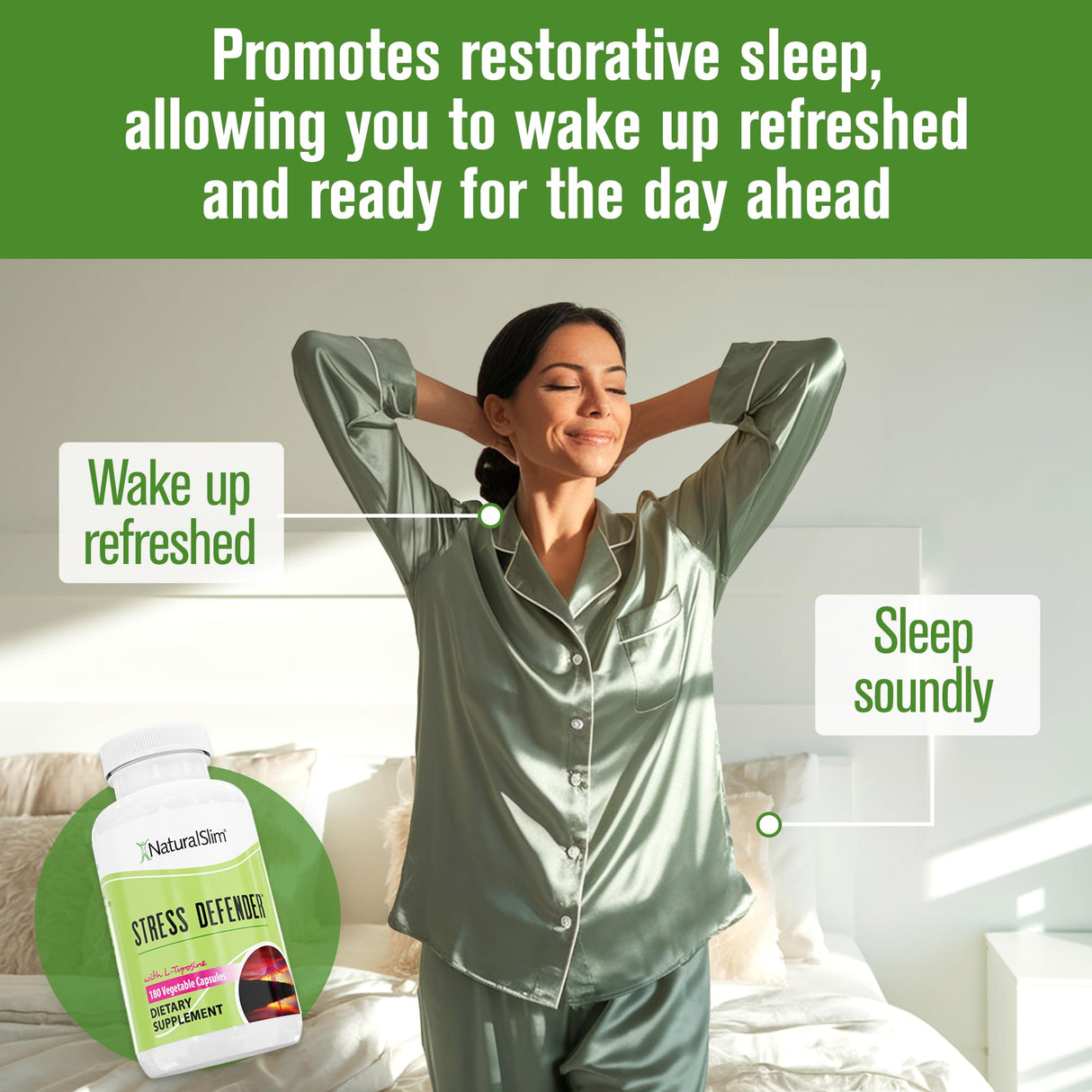 NaturalSlim Stress Relief Supplement - Stress Defender, High Cortisol Reducer, Control Cravings, Sleep & Metabolism Support with Vitamin B5 Pantothenic Acid & L Tyrosine - 180 Vegetable Capsules