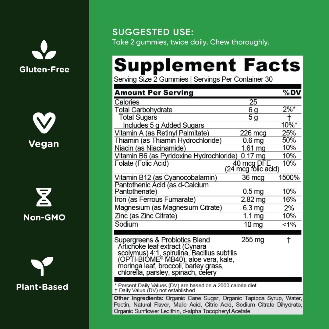 Goli SuperGreens Vitamin Gummy - 120 Count - Essential Vitamins and Minerals - Plant-Based, Vegan, Gluten-Free & Gelatin Free - Health from Within, Pack of 2