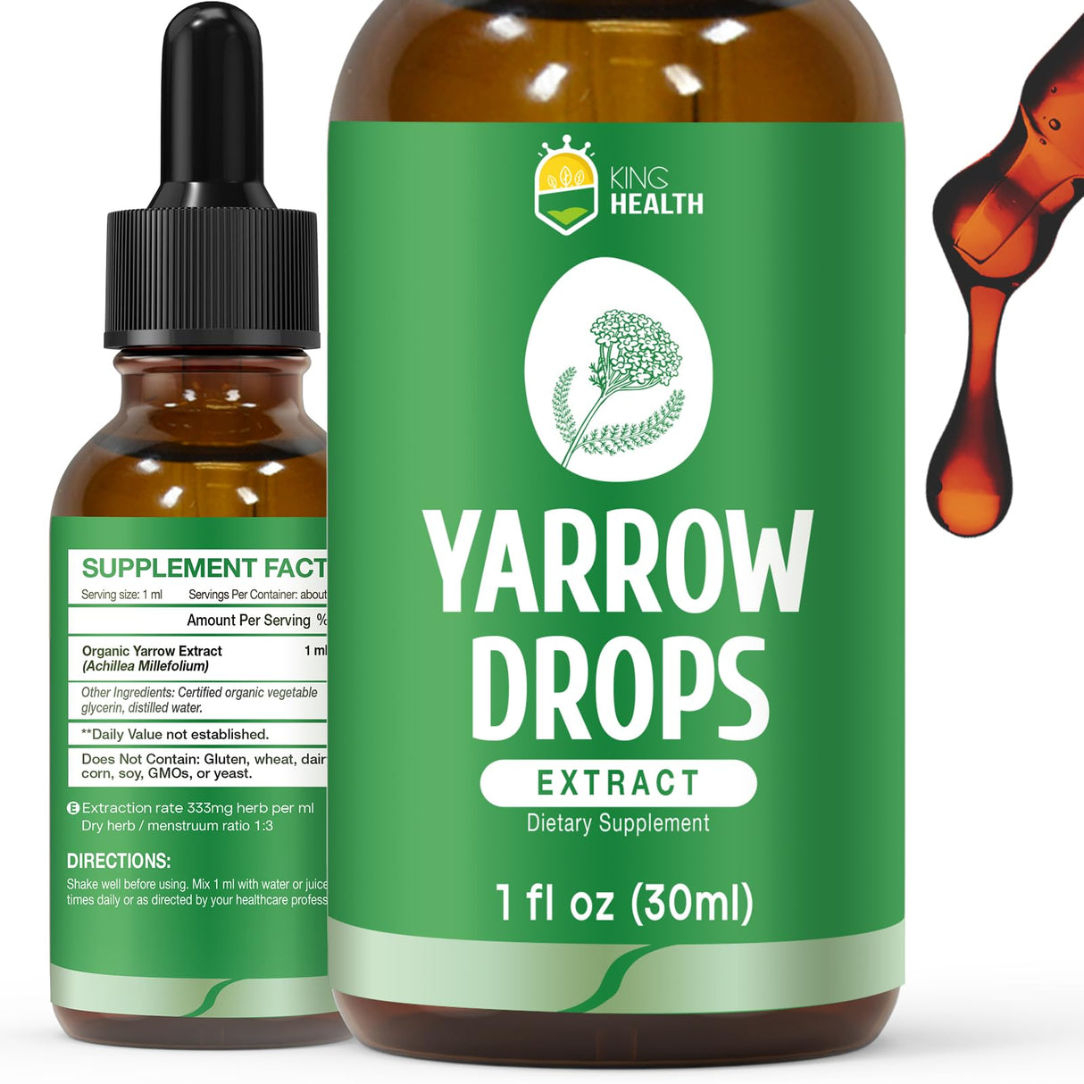 Yarrow Herb Tincture, Organic Yarrow Extract Liquid, 98% Absorption, Vegan, Gluten Free, Non-GMO, Alcohol Free- 1 Fl Oz