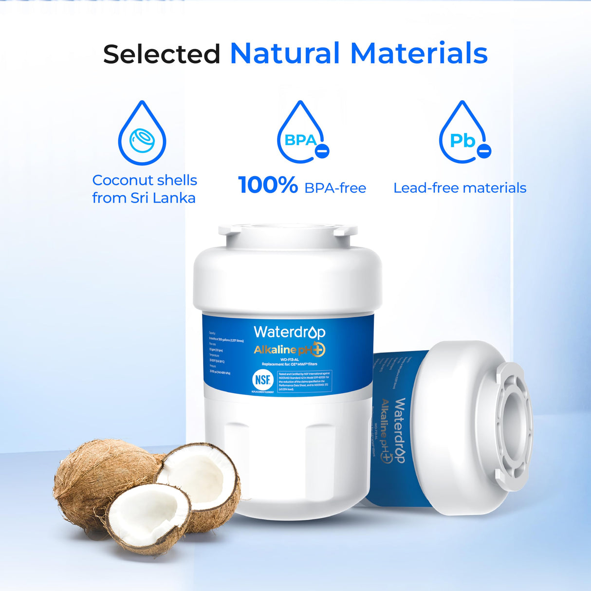 Waterdrop ๐๐ฅ๐ค๐๐ฅ๐ข๐ง๐ WD-F13 Replacement for GEยฎ MWFยฎ, SmartWaterยฎ MWFP, MWFINT, MWFA, GWF, HDX FMG-1, GSE25GSHECSS, WFC1201, RWF1060, ๐๐ง๐ก๐๐ง๐๐๐ฌ ๐ฉ๐ Refrigerator Water Filter