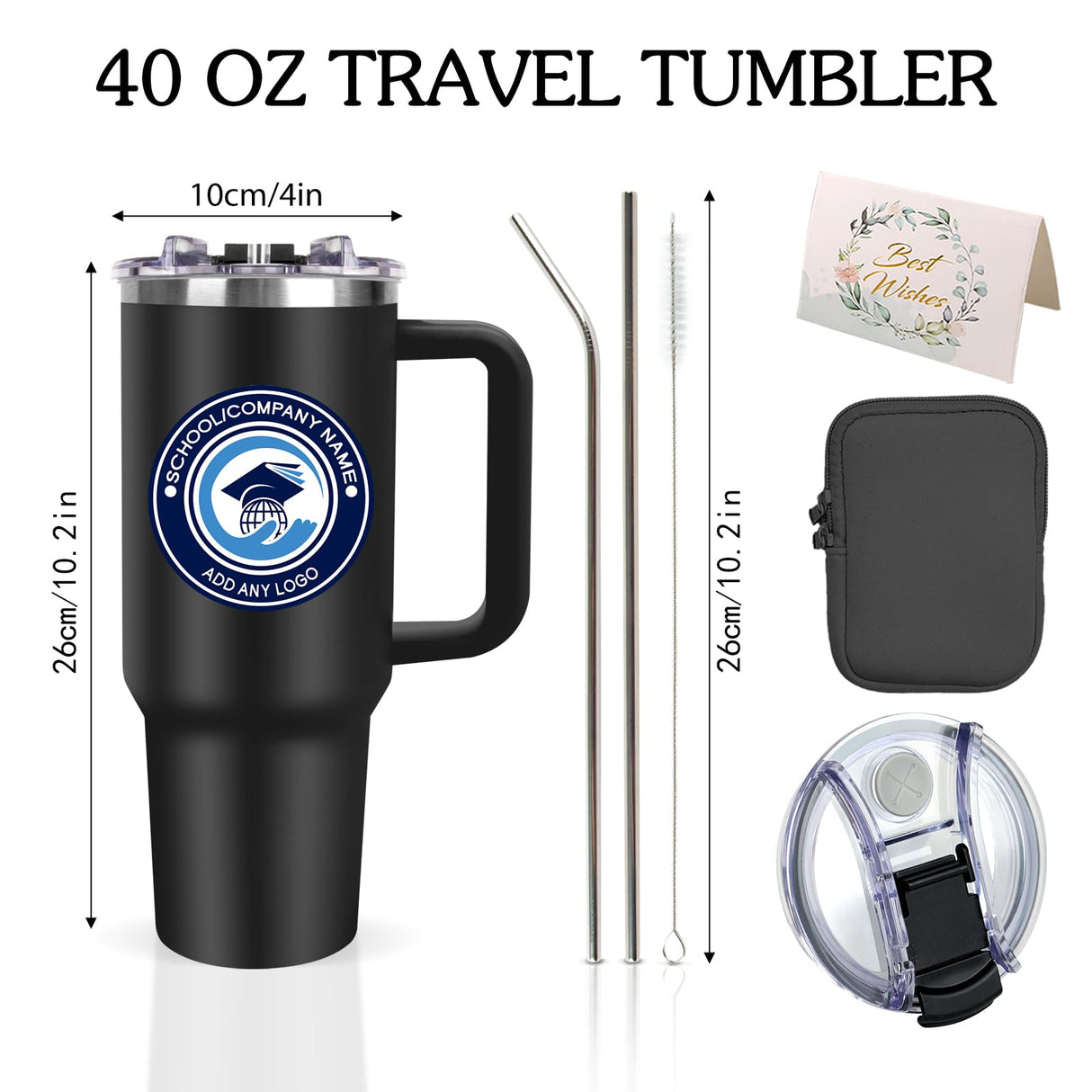 Personalized 40 oz Tumbler with Handle and Straw, Custom Tumbler with Picture, Logo, Text, Stainless Steel Travel Coffee Mug Cup, Personalized Gifts For Women Men Birthday Anniversary Christmas Gifts