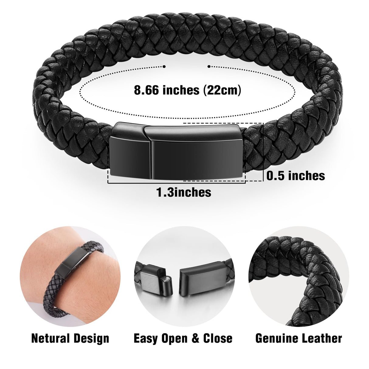 abooxiu Cremation Bracelet for Ashes Leather Urn Bracelet Cremation Jewelry Memorial Bangle Ash Keepsake for Women Men Black