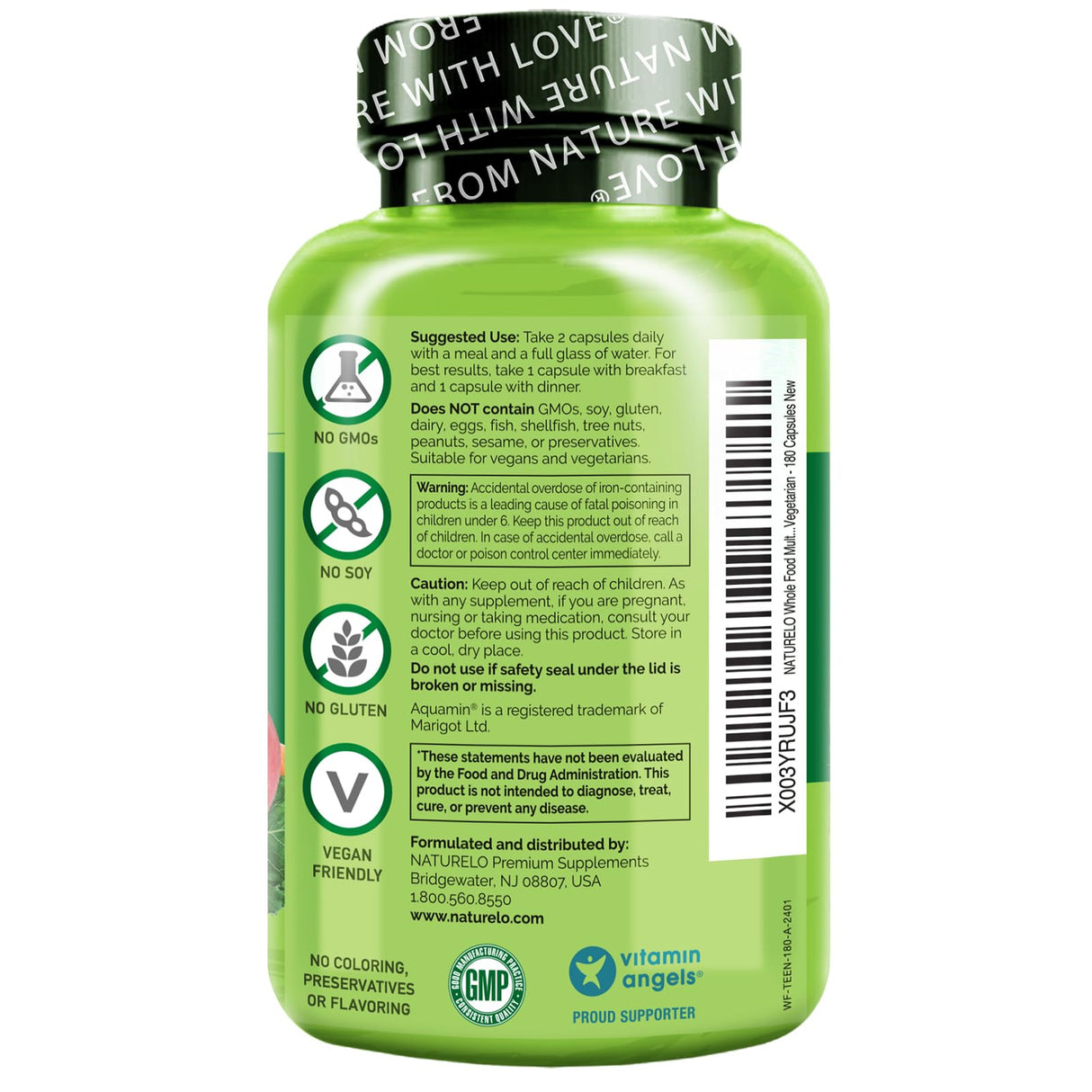 NATURELO Teen Multivitamin - Whole Food Multivitamin - with Minerals for Teenage Boys & Girls - Supplement for Active Kids - Non-GMO - Vegan & Vegetarian - 180 Capsules