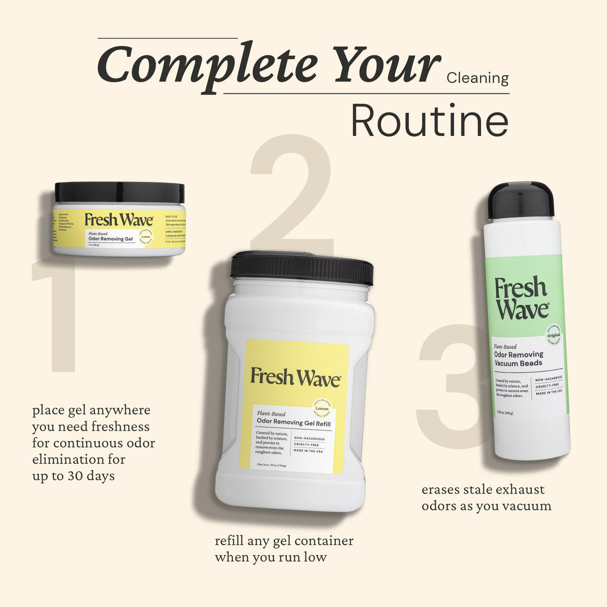 Fresh Wave Lemon Odor Removing Gel, 7 oz., Pack of 3 - Safer Odor Absorbers for Home, Natural Plant-Based Odor Eliminator, Every 7 oz. lasts 15-30 Days, For Cooking, Trash & Pets