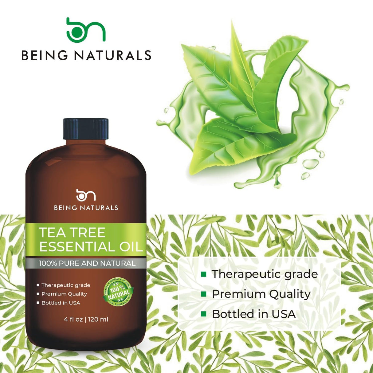 Tea Tree Essential Oil - Huge 4 FL OZ - 100% Pure & Natural – Premium Natural Oil with Glass Dropper (Tea Tree)