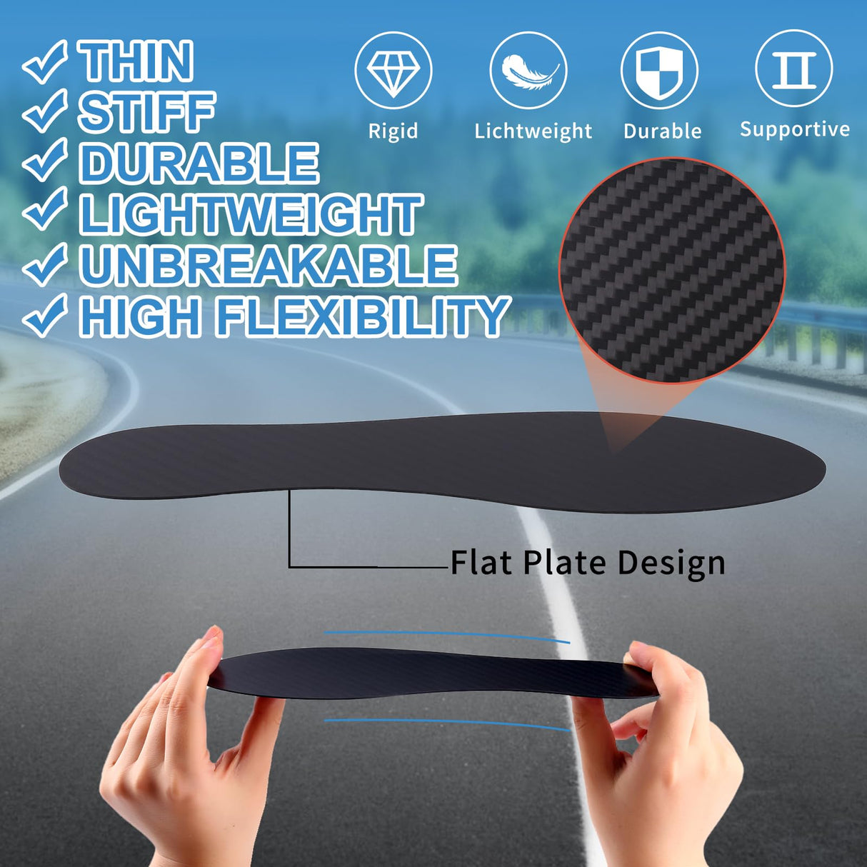 1 Pair Carbon Fiber Insole for Men Women Rigid Carbon Fiber Shoe Insert Carbon Fiber Foot Plate for Hallux Rigidus Limitus, Turf Toe,Morton's Toe (11.85” / 300mm - Men's 12.5 / Women's Size 13.5)