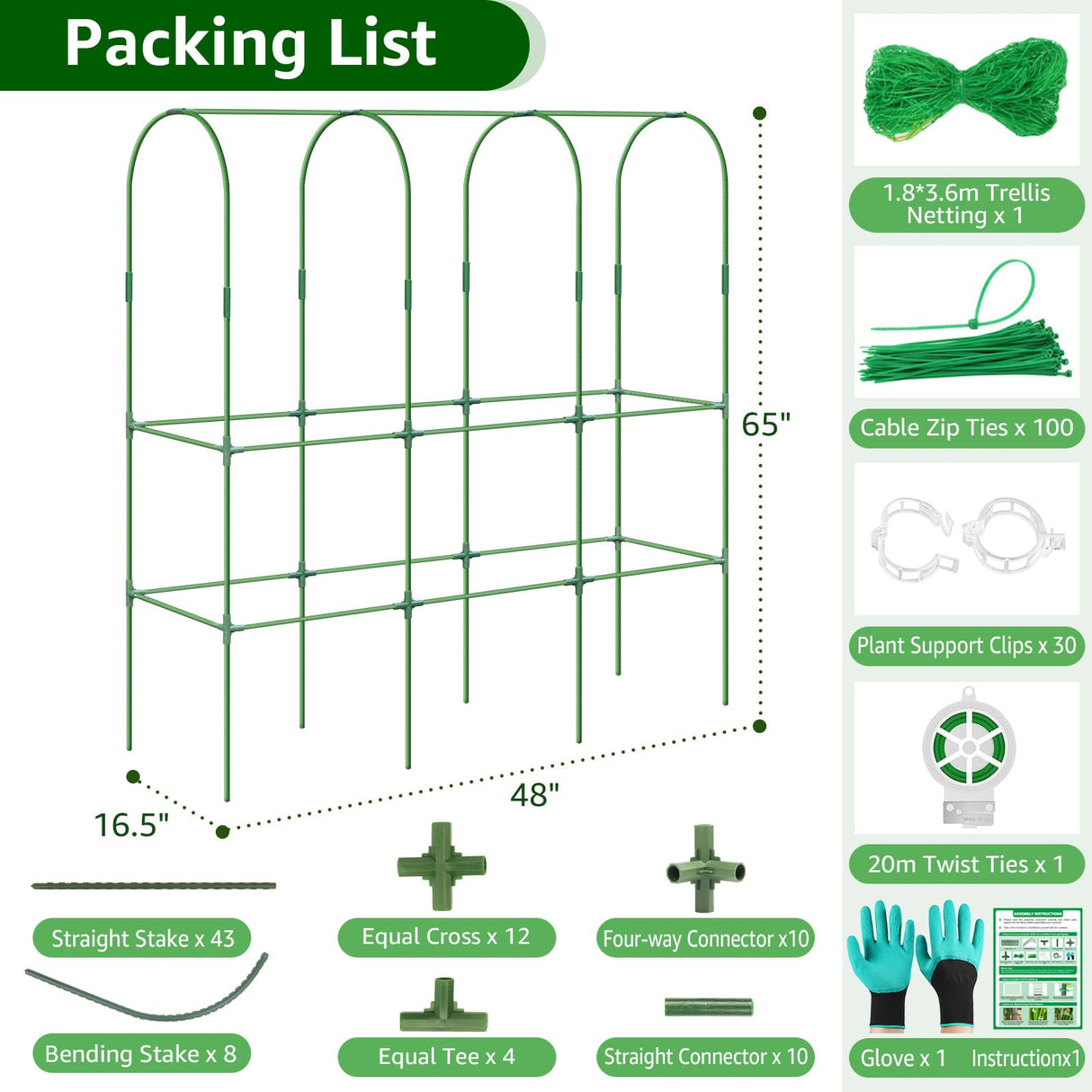 65"×48" Upgrade Heightened Cucumber Trellis for Raised Bed, U-Shape Garden Trellis for Climbing Plants Outdoor, Metal Arch Trellis for Fruit Vegetable Flower