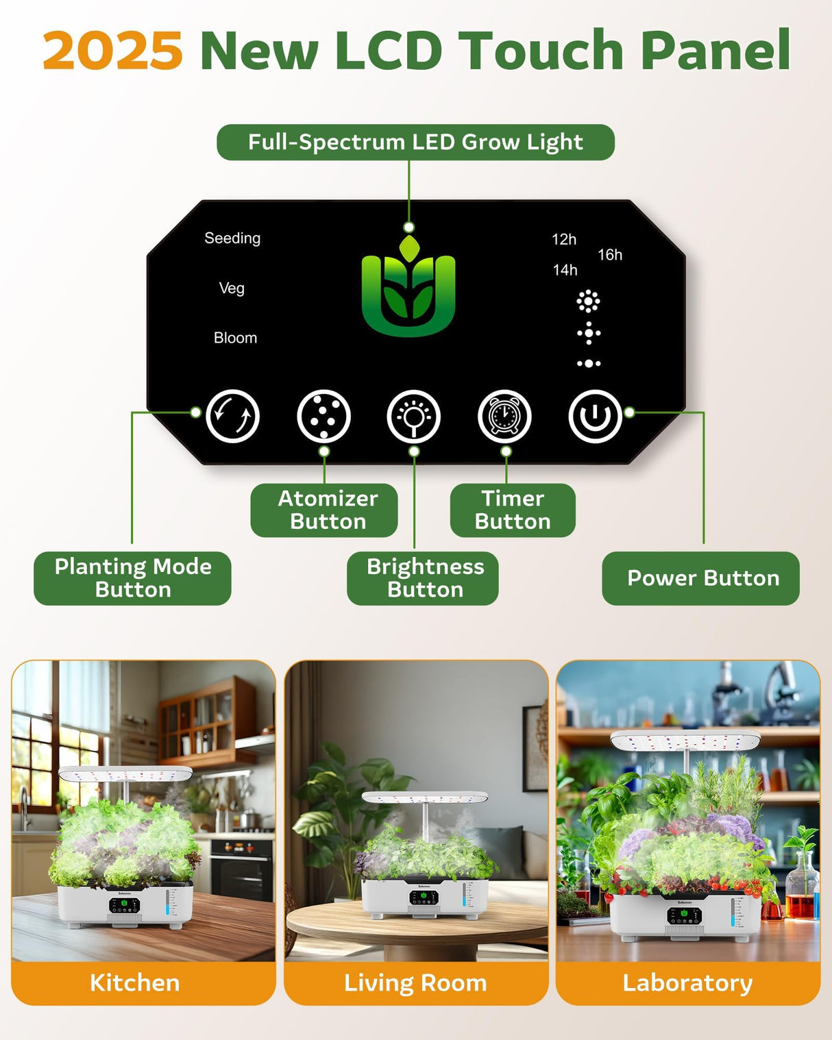 Misting Hydroponic Growing System Kit 15-Pods Indoor Smart Herb Garden Planter with LCD Touch Panel 6L Large Tank for Herb/Vegetables/Flowers/Fruits, Gardening Gifts for Women Men Beginners - White