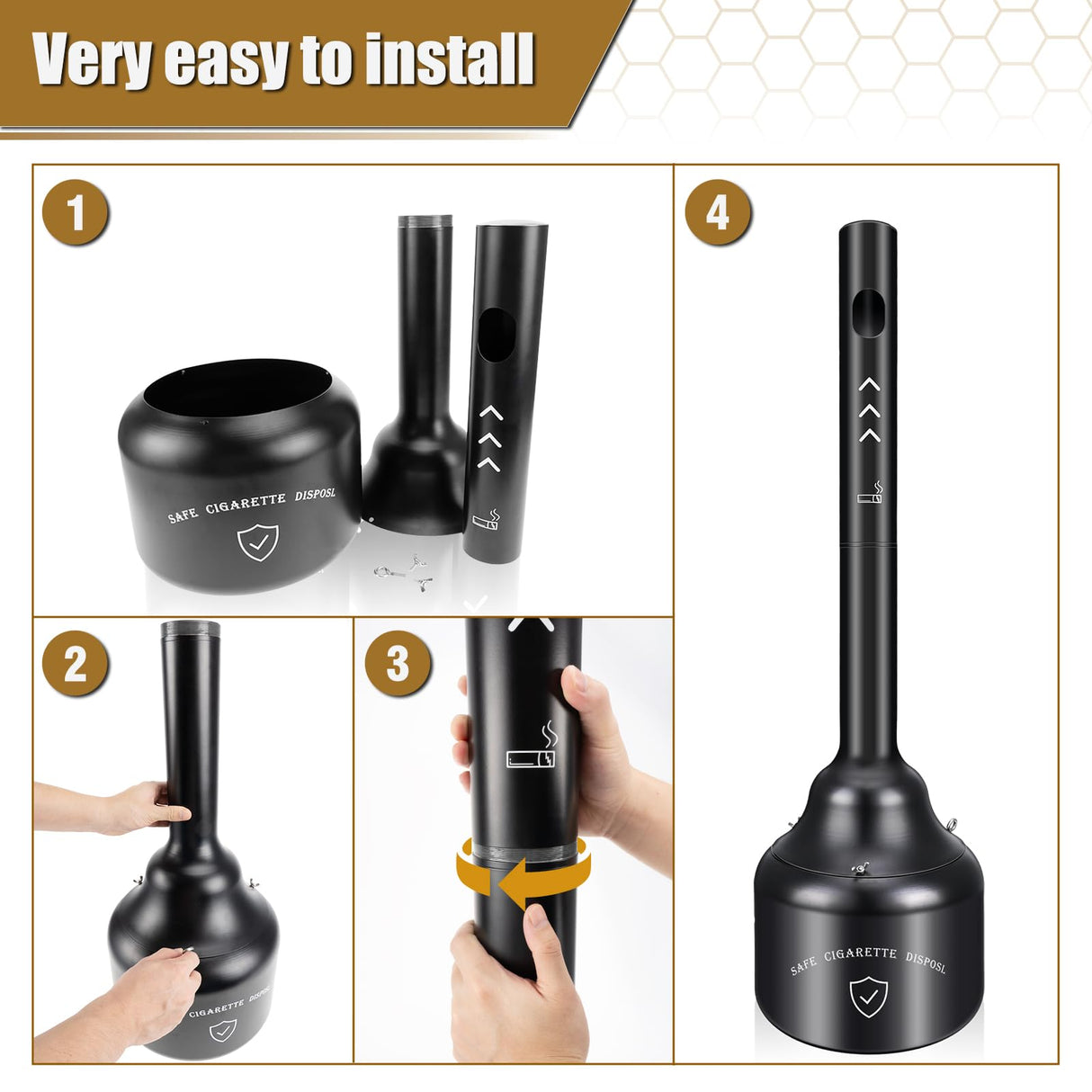 SDSNTE Steel Cigarette Butt Receptacle Disposal Outdoor for Keeping a Fresh and Clean Area, 5 Gallon Capacity, Black