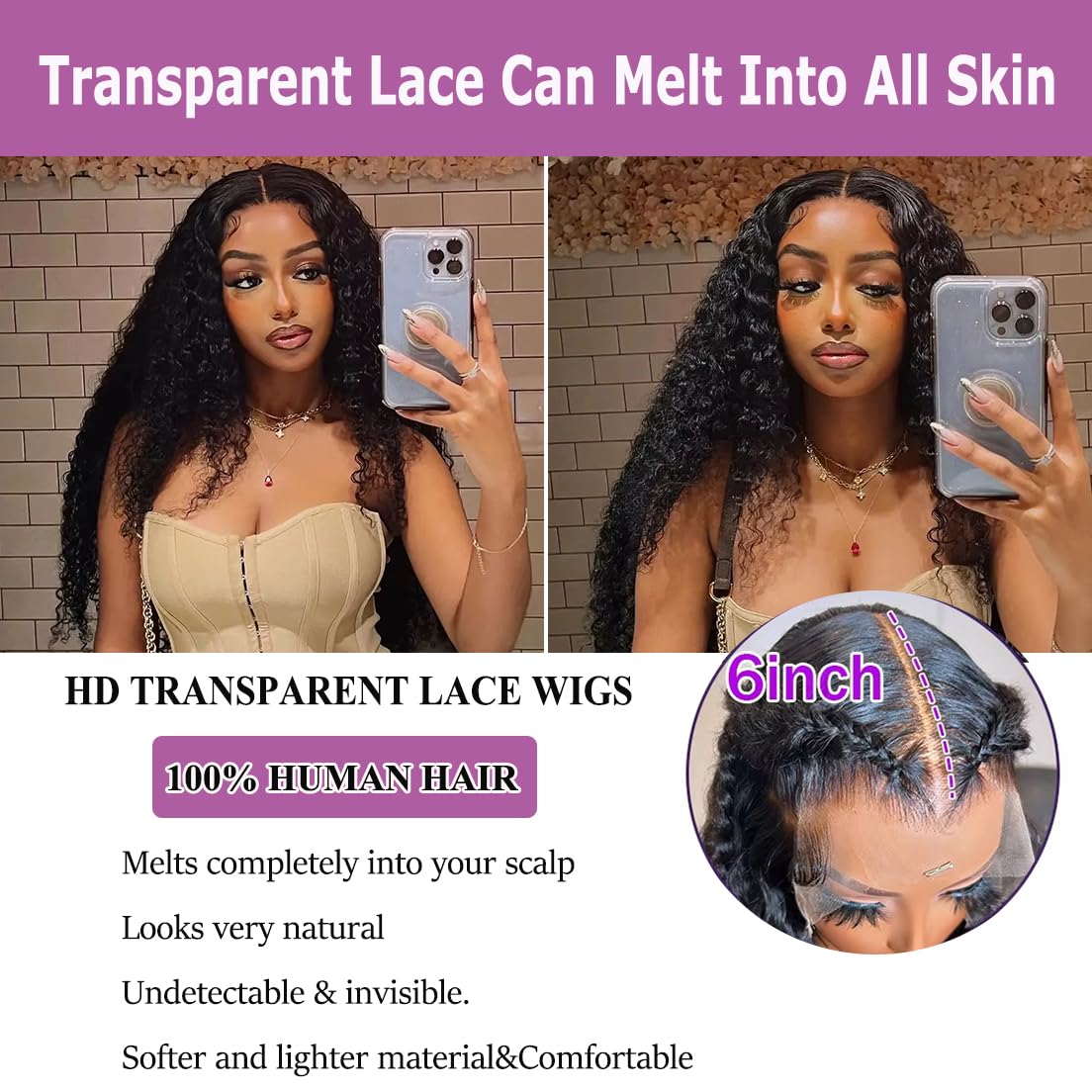IAMFUPO 24 Inch 13x6 Lace Front Wigs Human Hair 200 Density Deep Wave Lace Front Wigs Human Hair 13x6 Deep Wave HD Frontal Wigs for Women Pre Plucked (13x6 Deep Wig, 24 Inch)