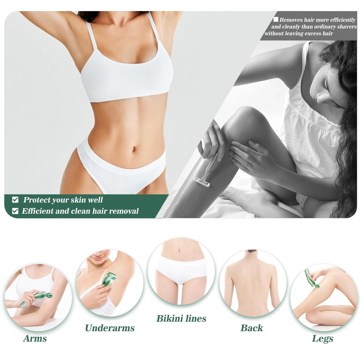 Akunbem Electric Razor for Women Electric Shaver for Legs Bikini Trimmer for Women Underarm Public Hairs Rechargeable Womens Shaver with Detachable Head Wet Dry Use Painless Cordless