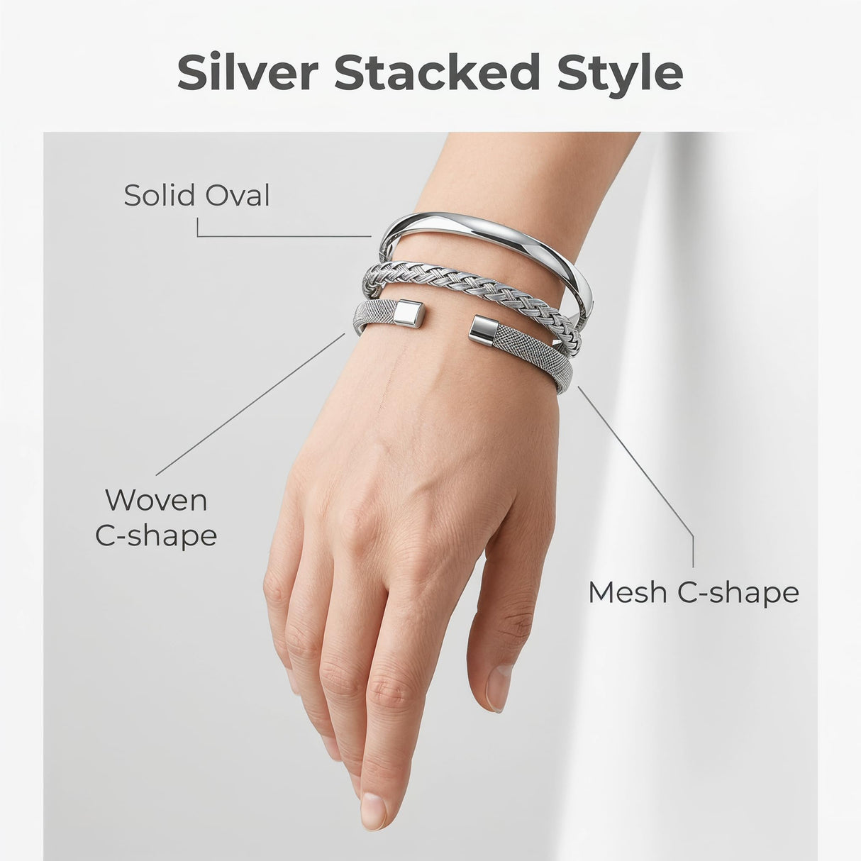 KUDANLONG Silver Cuff Bracelets for Women, Stainless Steel Stackable Bangle