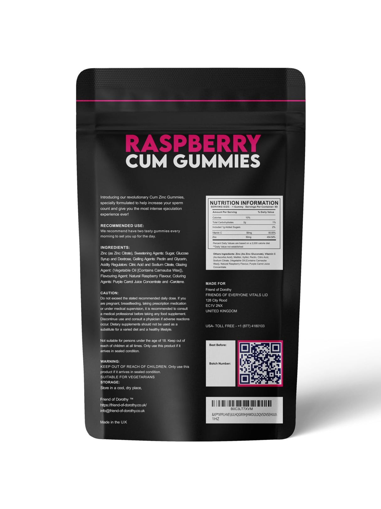 FRIEND OF DOROTHY Raspberry C*M Gummies – Improves Sperm Volume and Load – Semen Volume Supplement – 60 Capsules