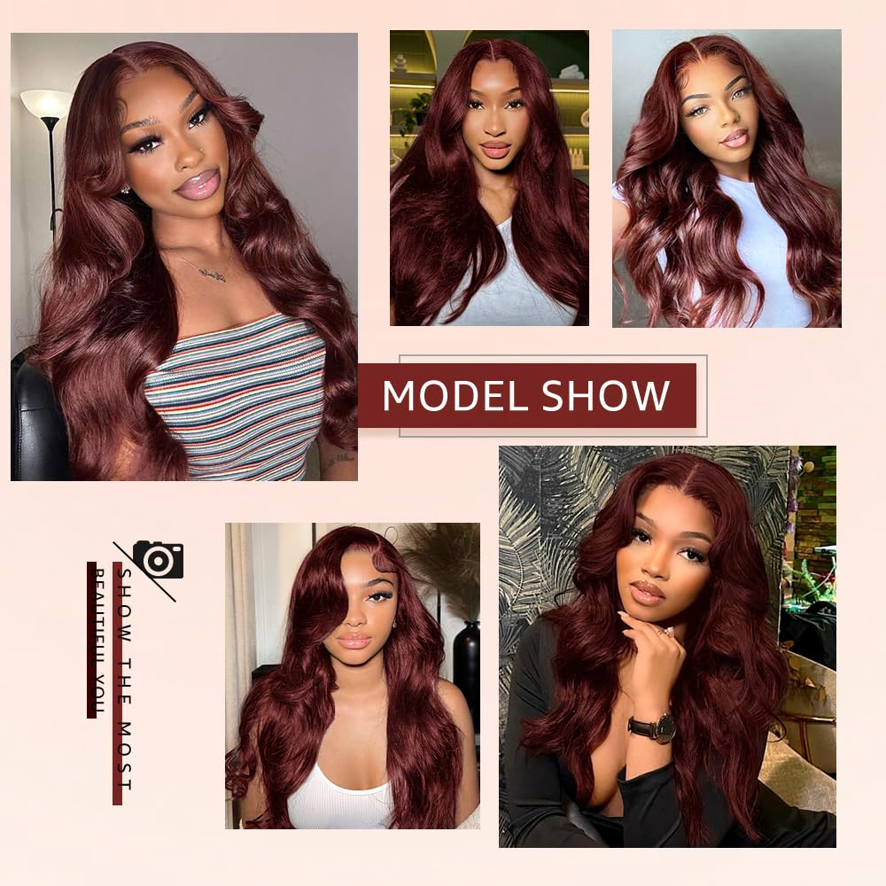KEKEYY Reddish Brown Lace Front Wigs 28 Inch Pre-Plucked 200% Density Body Wave HD Lace Lace Frontal Wig with Baby Hair Glueless Wigs