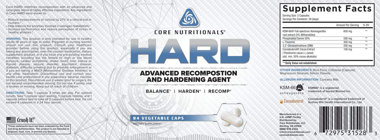 Core Nutritionals Platinum Hard Advanced Recomposition and Hardening Agent, Cortisol Management and Hormonal Production Support (84 Capsules)