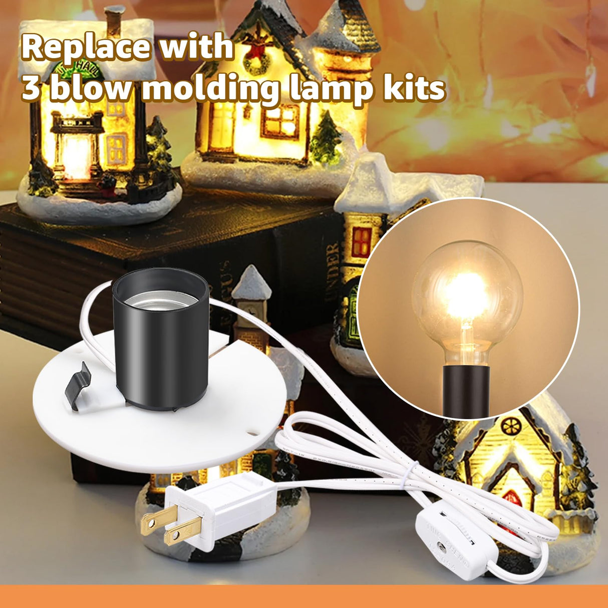 Norward 3 Set Blow Mold Light Kit Replacement,E27 E26 Single Bulb Cord Kit for Halloween,Christmas,Salt Lamp,Craft Indoor Outdoor Decorations,Salt Lamp Base with Switch Fuse Plug