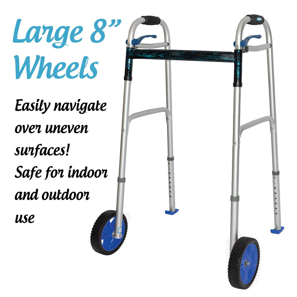 Top Glides 8" Off-Road Walker Wheel Kits with Free Flexfit Universal Ski Glides (Blue)
